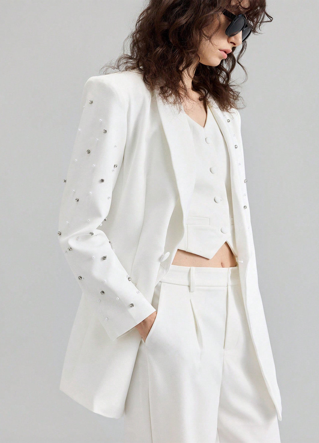 Белый женский жакет SHEIN однотонный - демисезонный