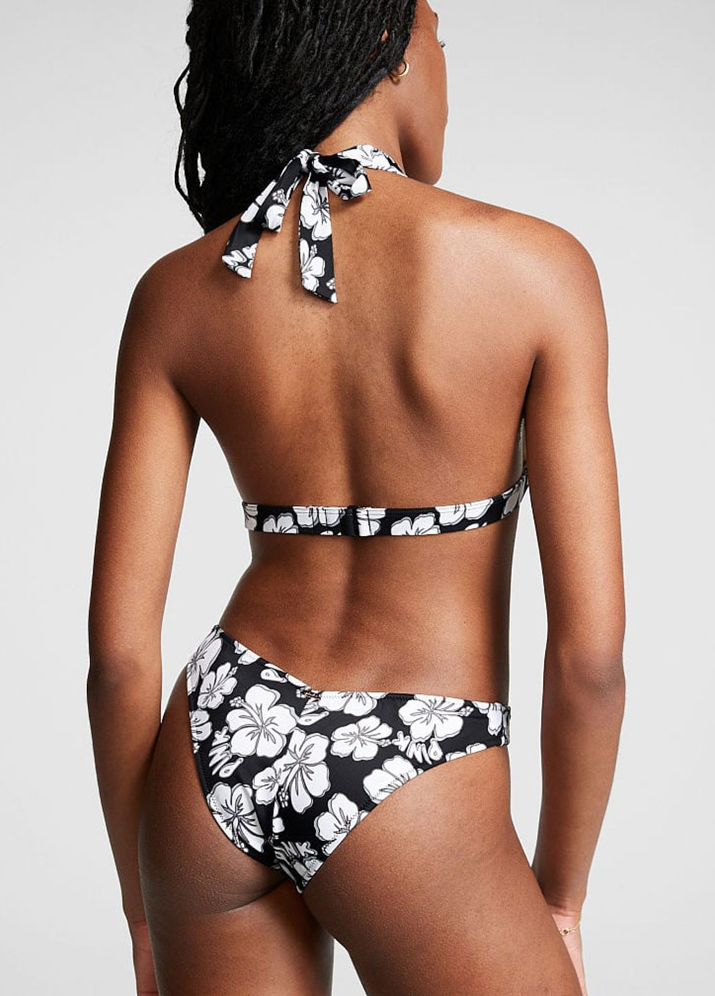 Черно-белый демисезонный купальник (лиф, трусики, юбка) раздельный, халтер Victoria's Secret