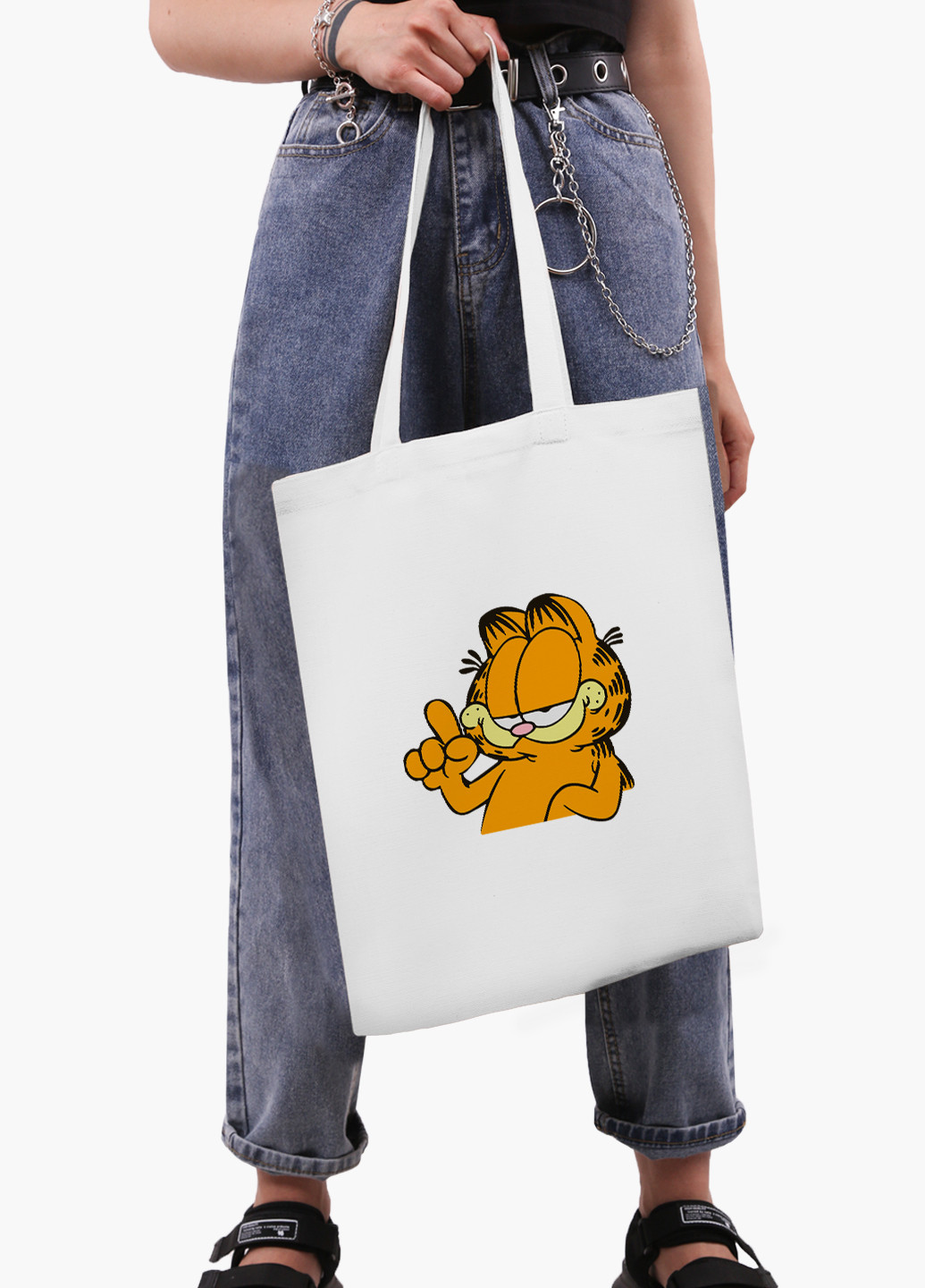 Еко сумка шоппер біла Гарфілд (Garfield) (9227-1945-WT-2) екосумка шопер 41*35 см MobiPrint (219111093)