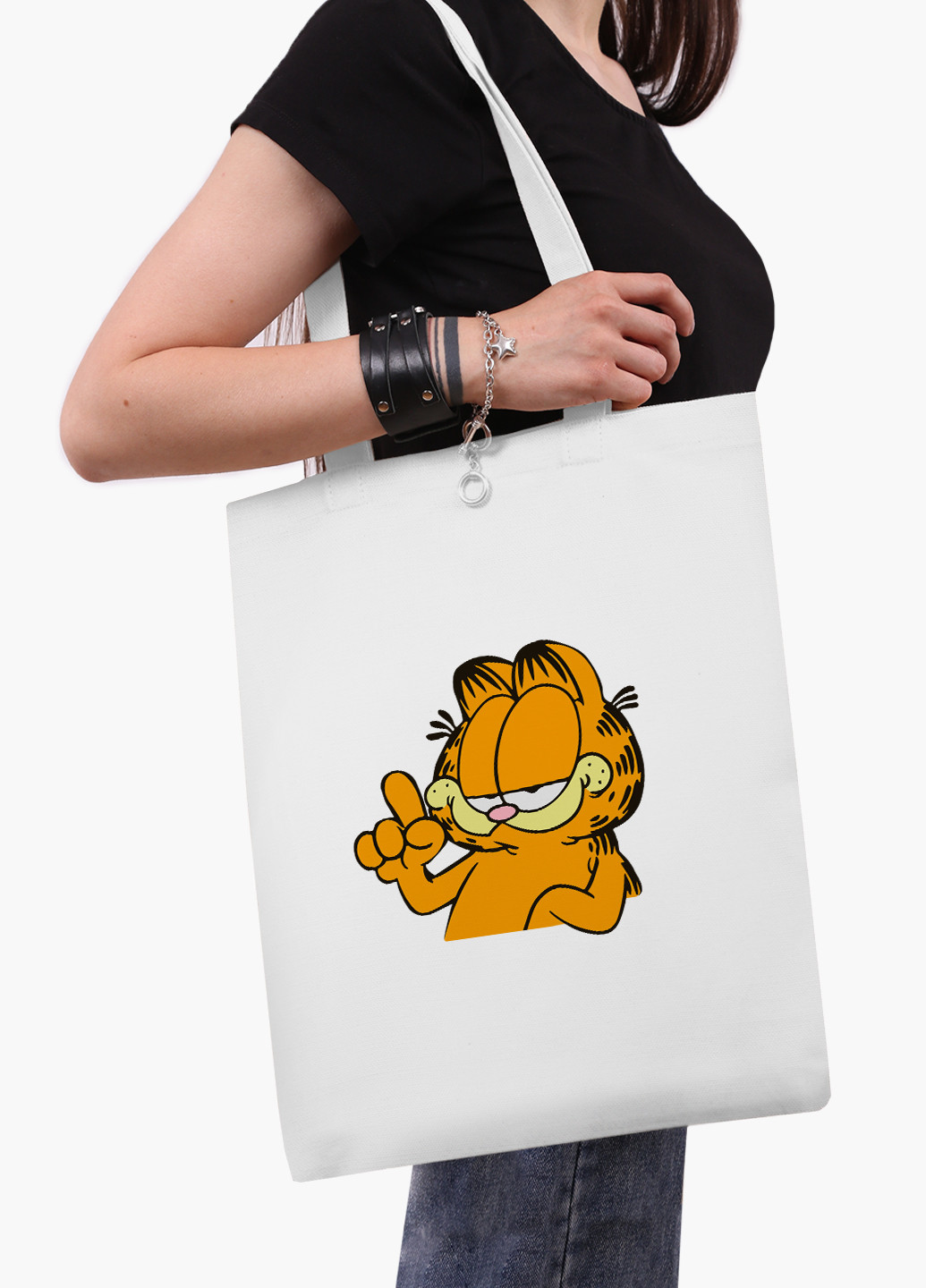 Эко сумка шоппер белая Гарфилд (Garfield) (9227-1945-WT-2) экосумка шопер 41*35 см MobiPrint (219111093)