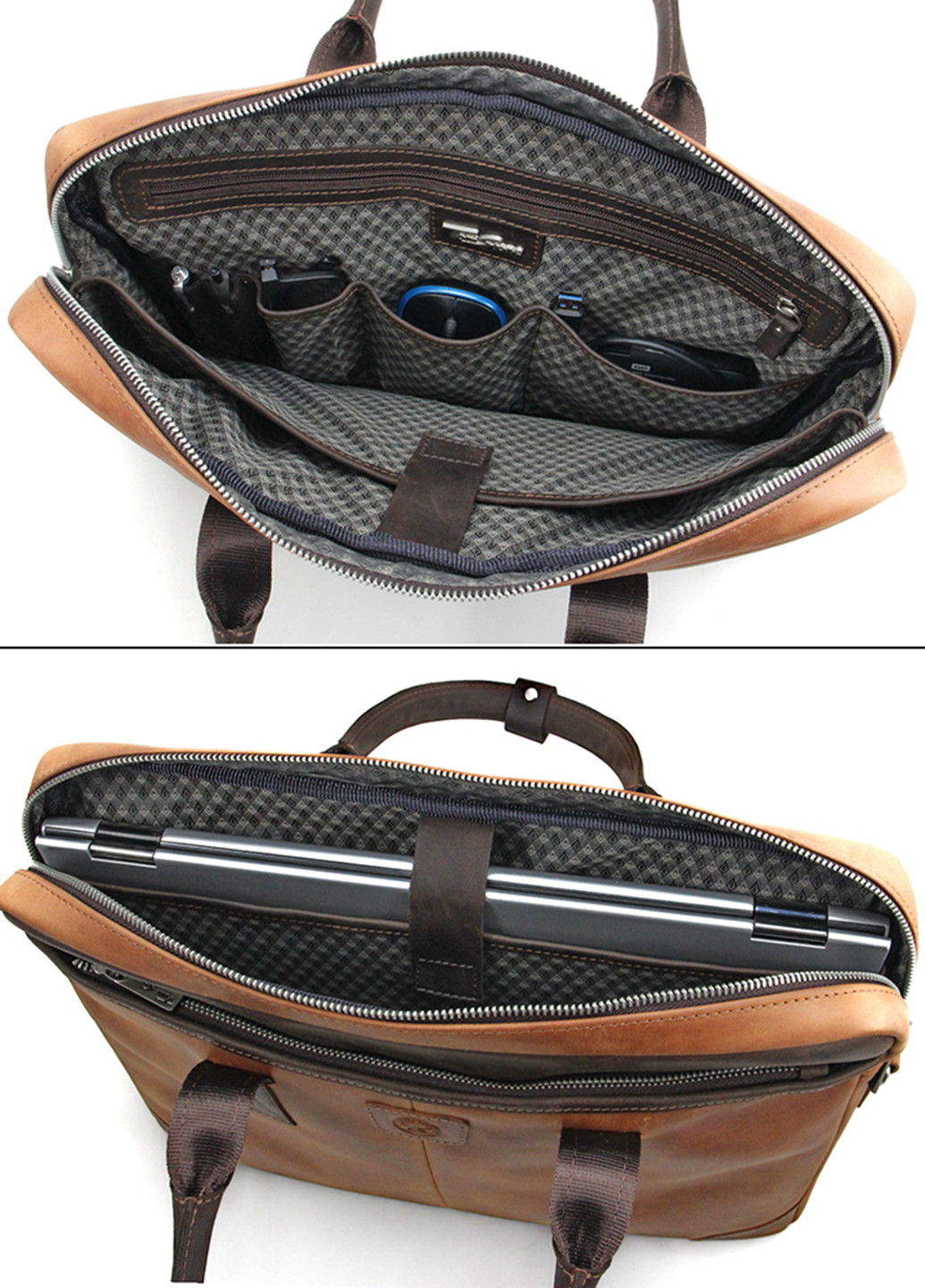 Сумка кожаная для ноутбука 15,6', MackBook 16' 717 R-Br светло-коричневая Tom Stone (239785439)