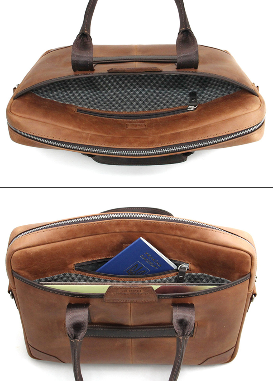 Сумка кожаная для ноутбука 15,6', MackBook 16' 717 R-Br светло-коричневая Tom Stone (239785439)