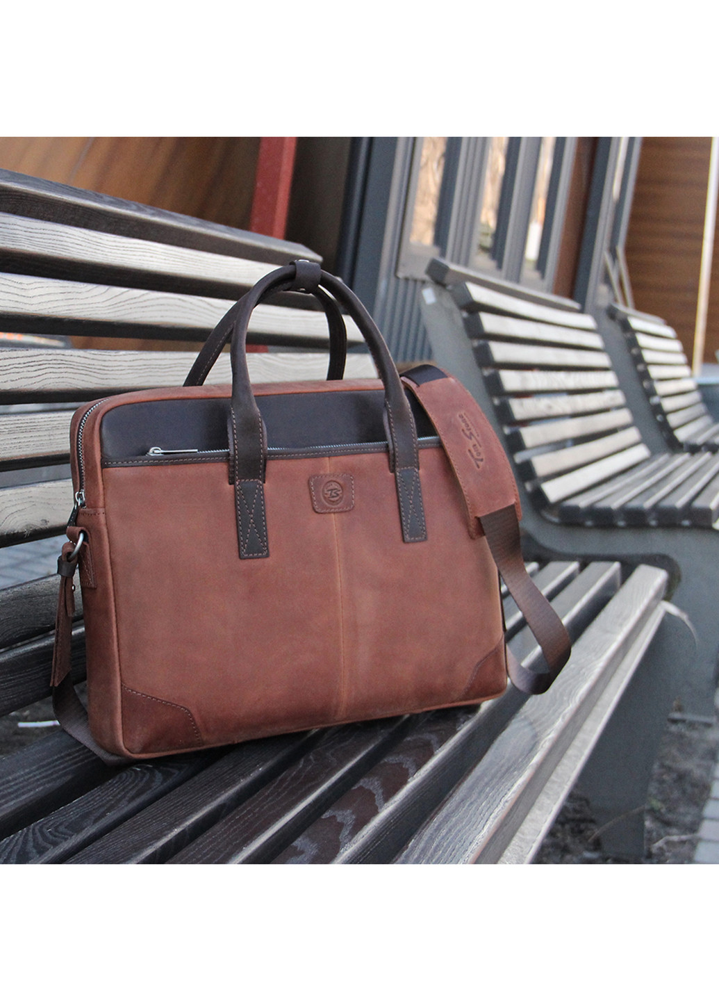 Сумка кожаная для ноутбука 15,6', MackBook 16' 717 R-Br светло-коричневая Tom Stone (239785439)