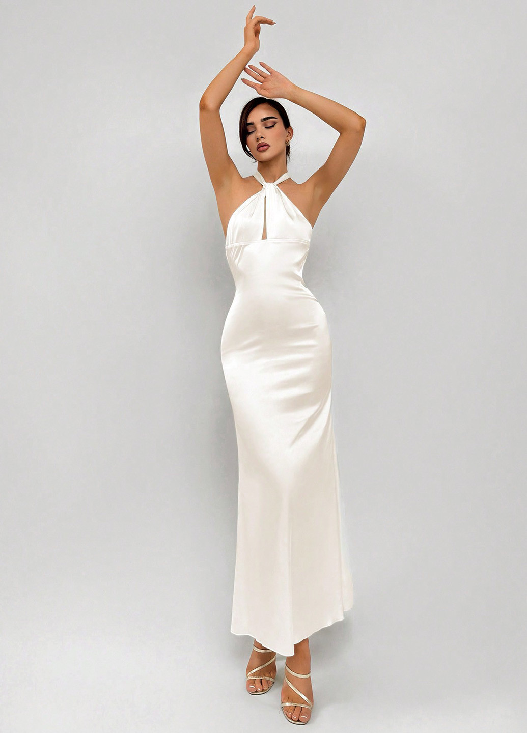 Кремова вечірня сукня з відкритою спиною SHEIN однотонна