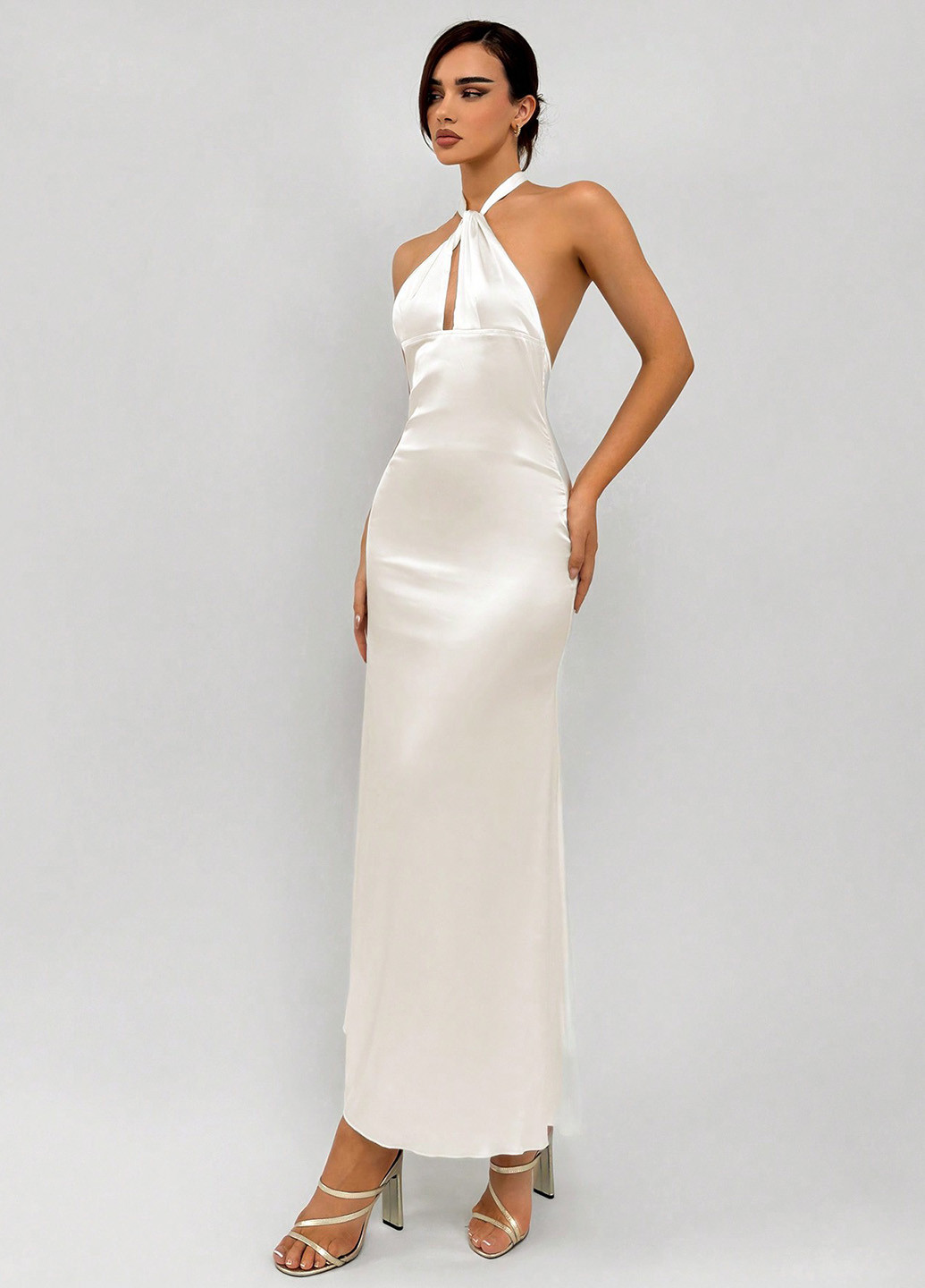 Кремова вечірня сукня з відкритою спиною SHEIN однотонна