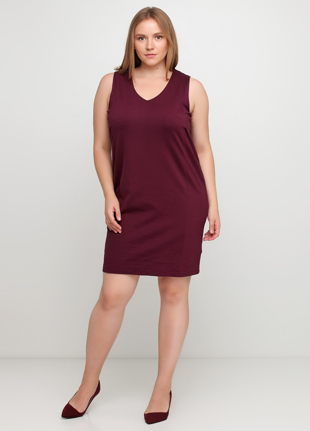 Бордовое кэжуал платье платье-майка No Brand однотонное