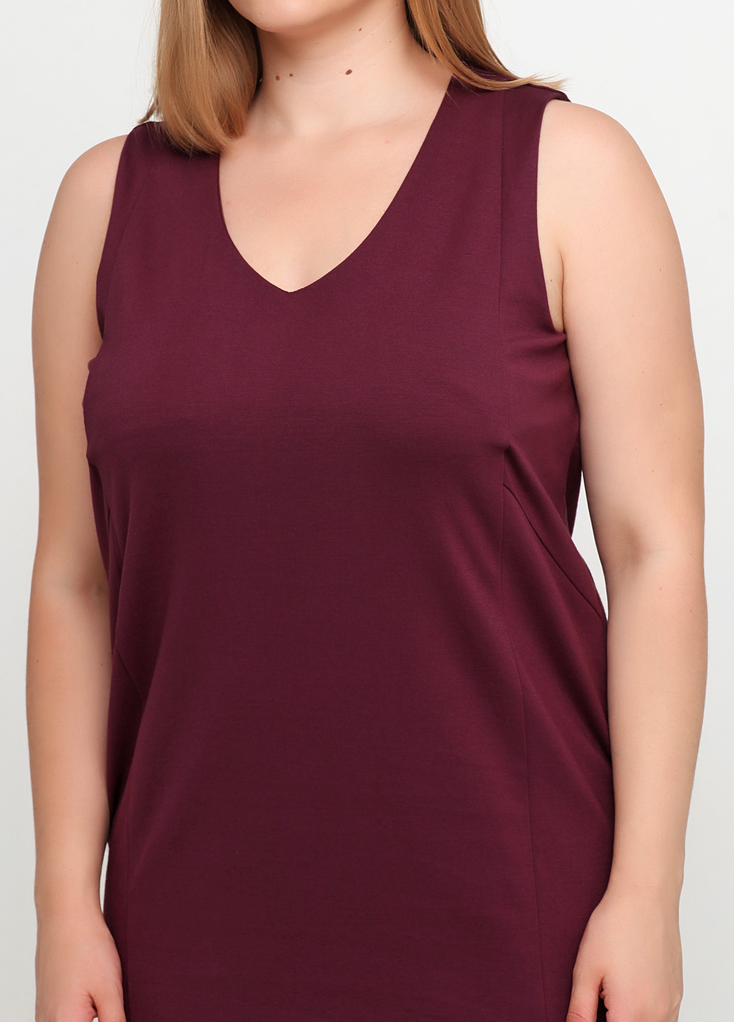 Бордовое кэжуал платье платье-майка No Brand однотонное