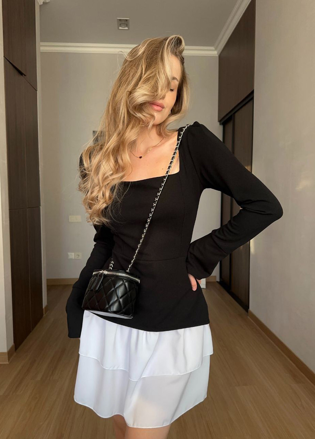 Черное коктейльное, кэжуал платье клеш No Brand колор блок