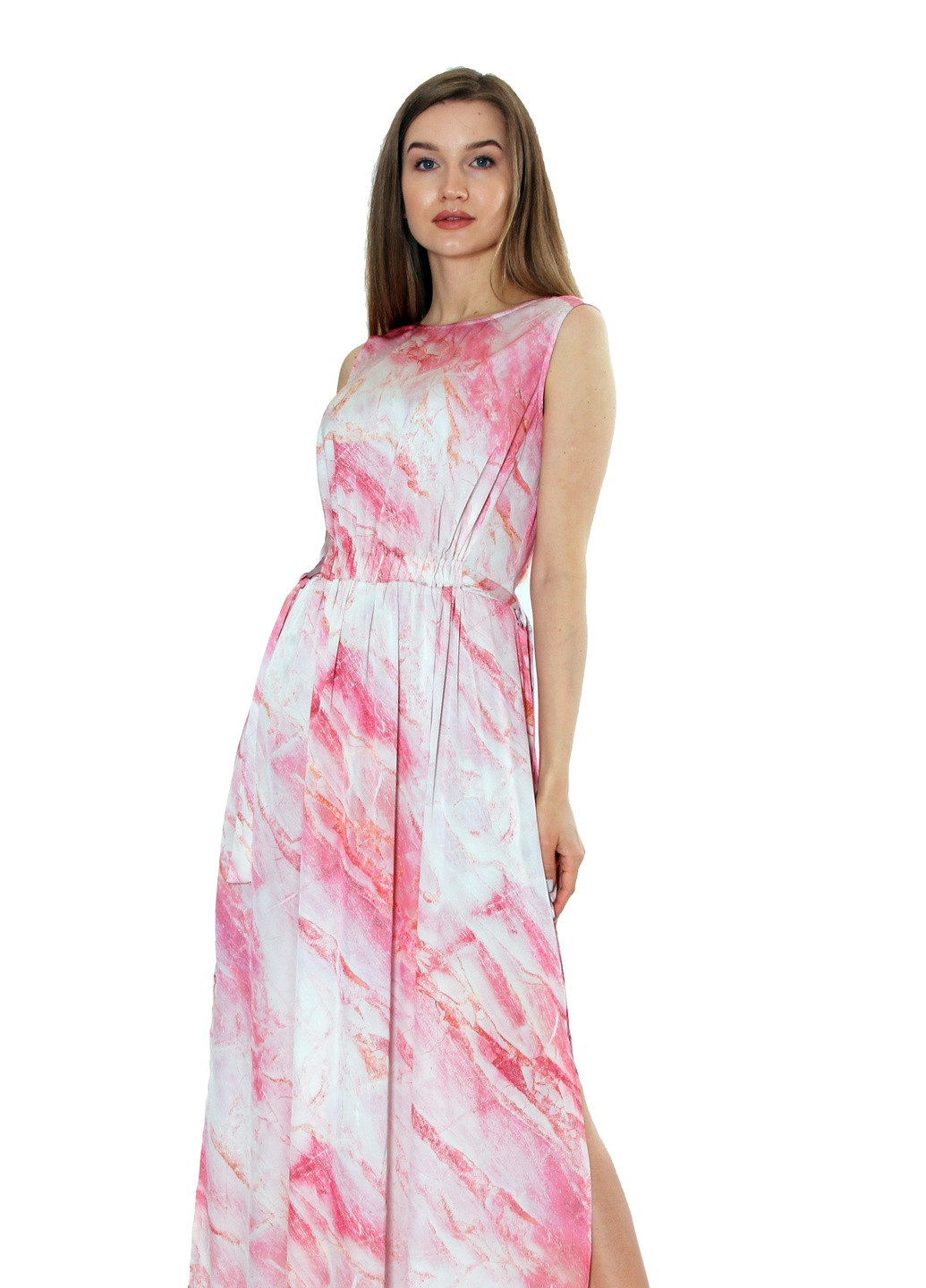 Рожева рожеве кежуал плаття, довге. виробництво україни. Anna Dali з абстрактним візерунком
