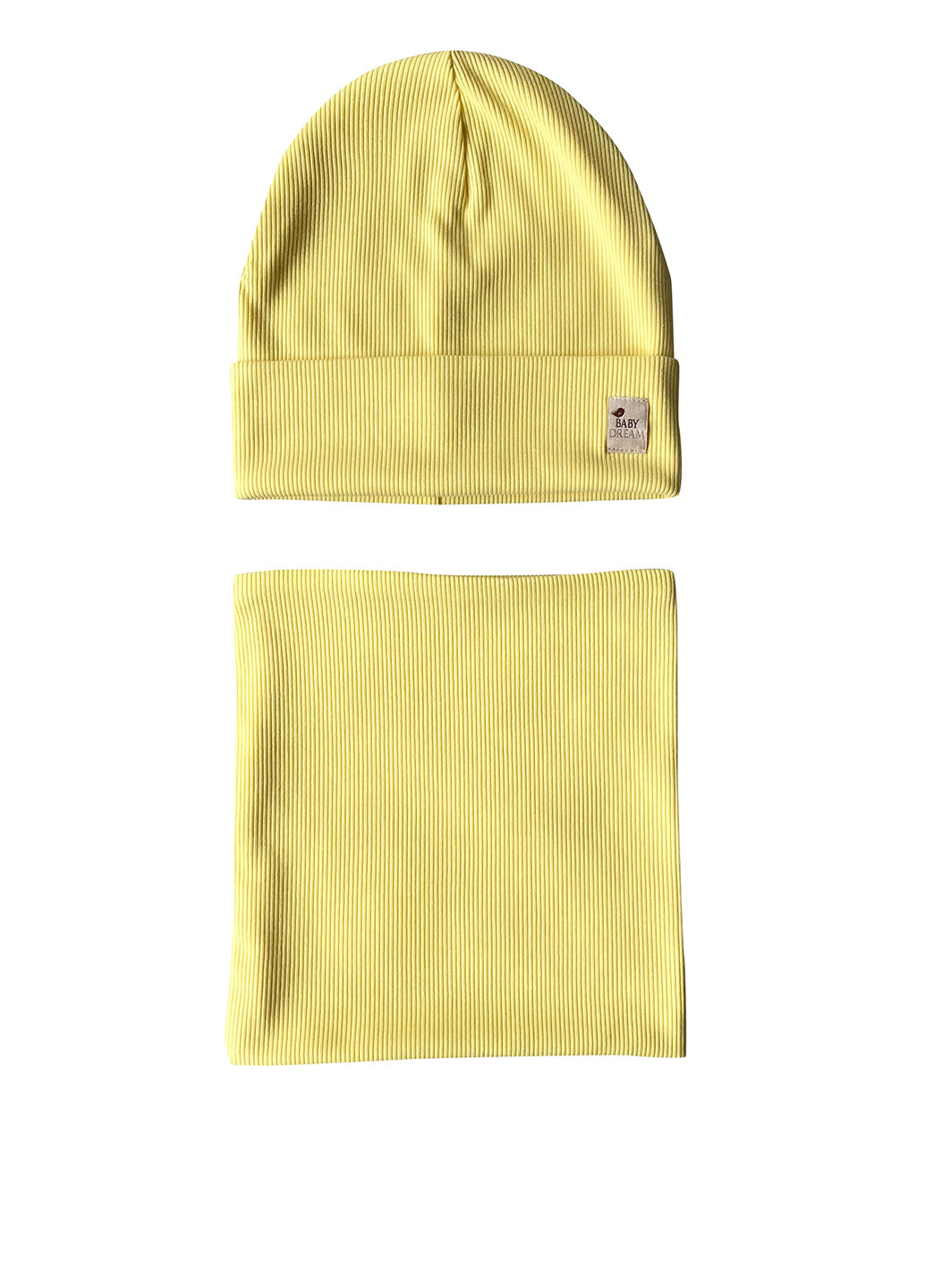 Комплект (шапка, шарф-снуд) Babydream шапка + шарф-снуд однотонные жёлтые кэжуалы хлопок, трикотаж