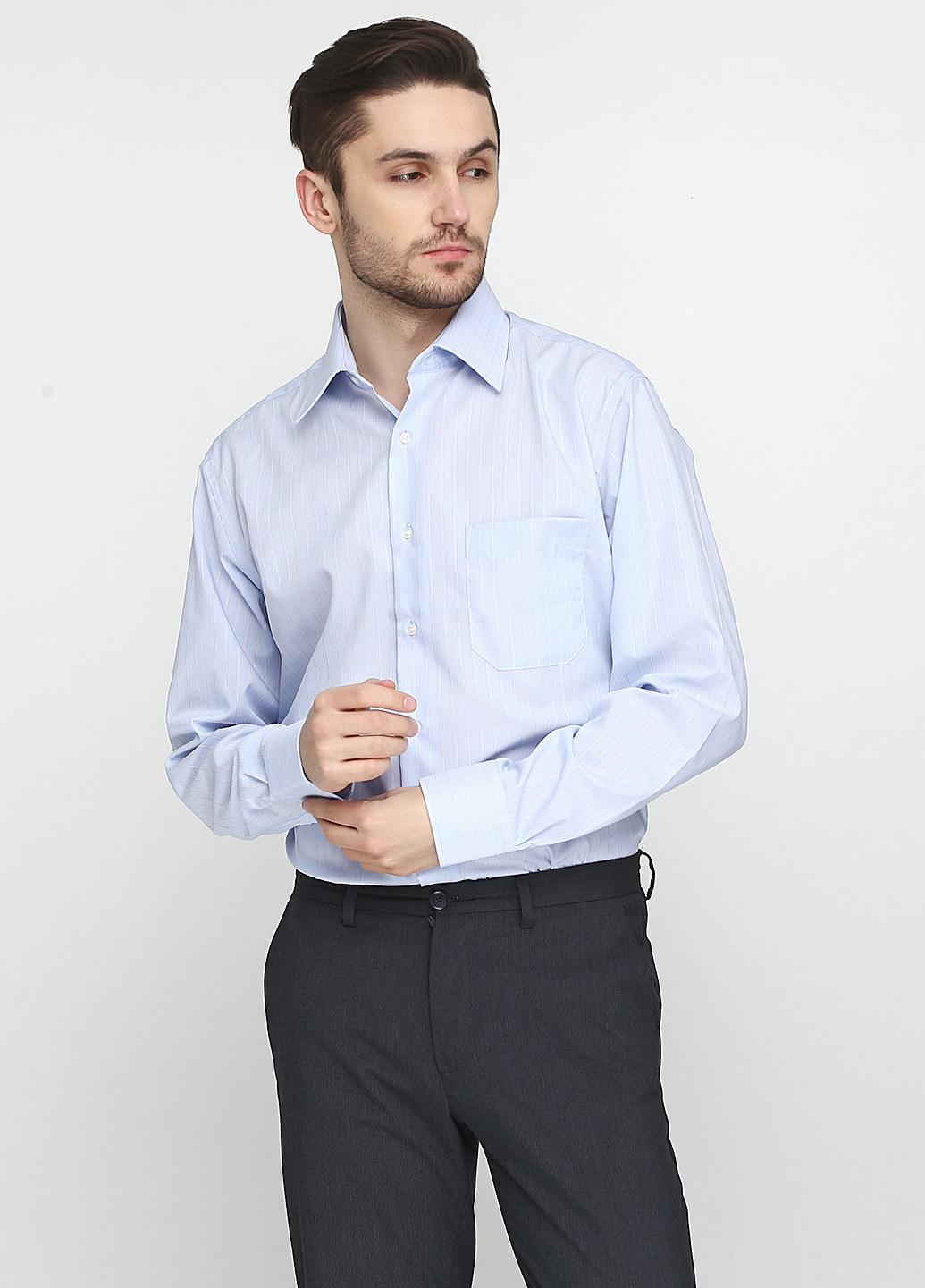 Голубой кэжуал рубашка в полоску Pierre Clarence с длинным рукавом