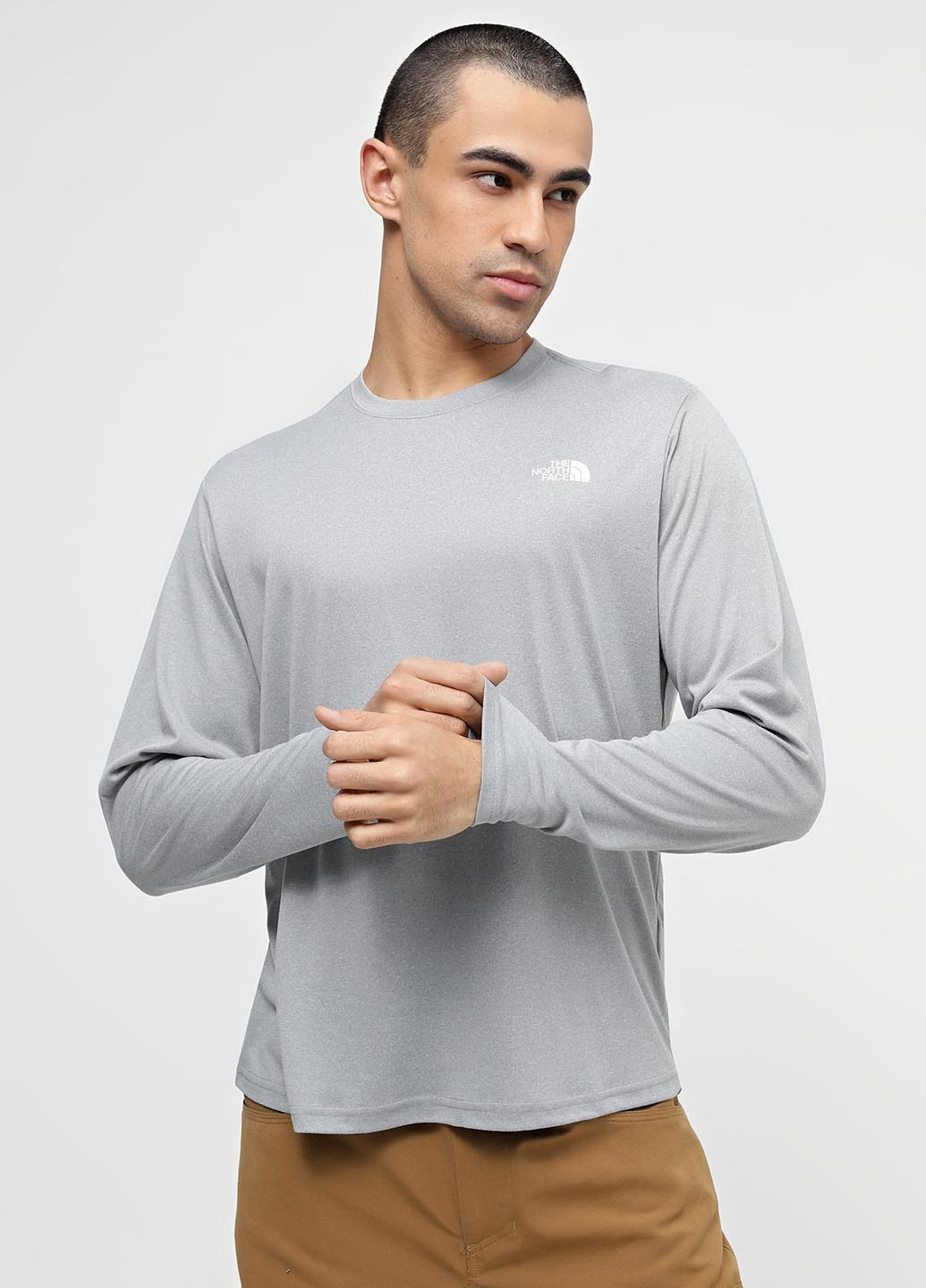 Светло-серый демисезонный спортивный, кэжуал лонгслив The North Face меланж