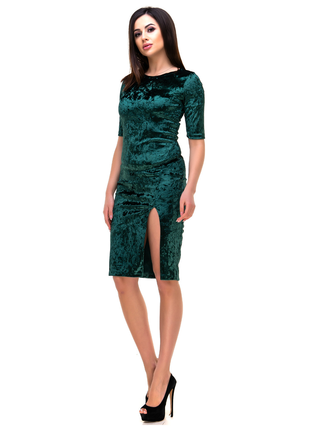 Бутылочное зеленое кэжуал платье футляр Olsa однотонное