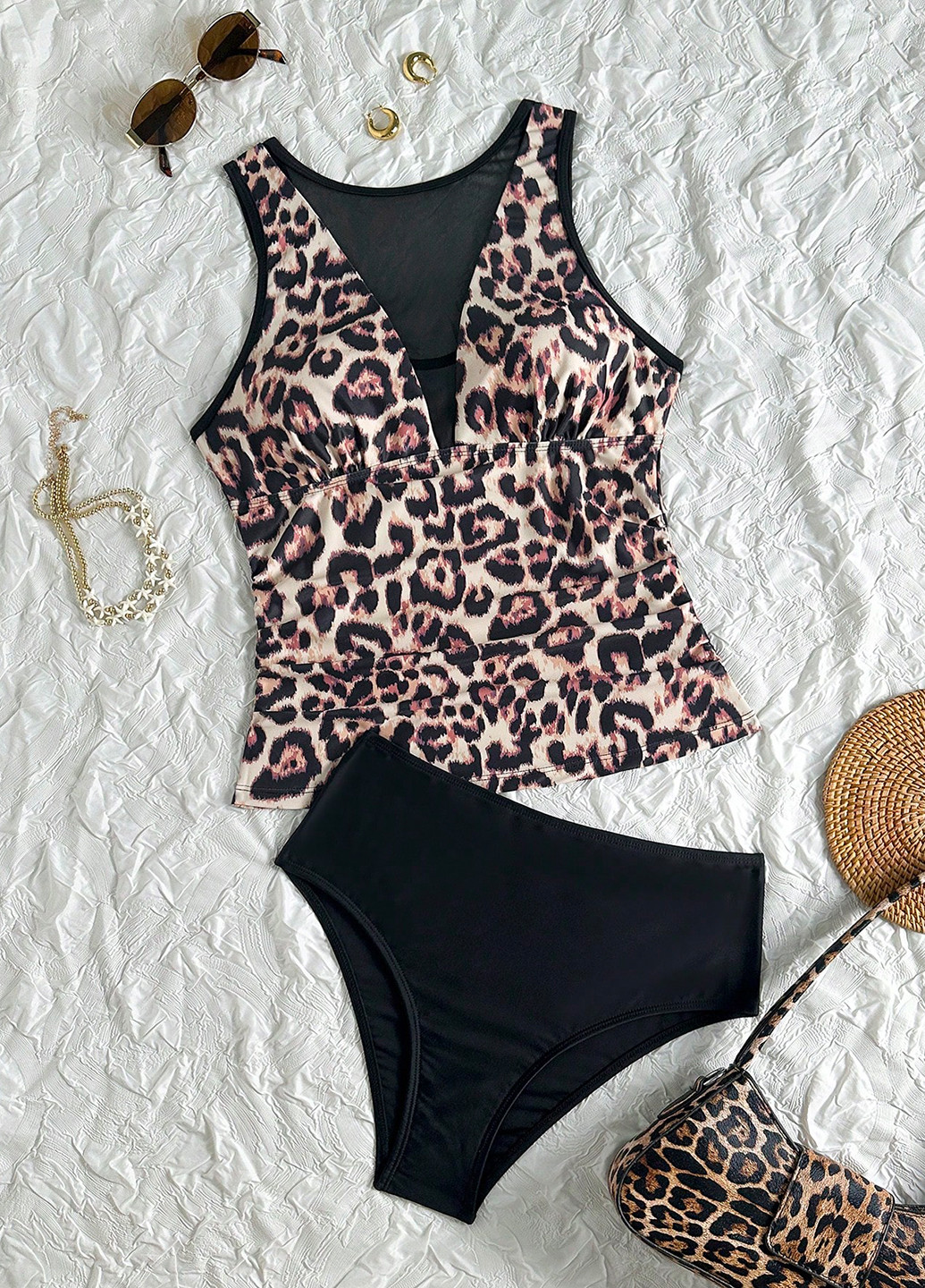 Черный летний купальник (лиф, трусики) танкини, раздельный SHEIN