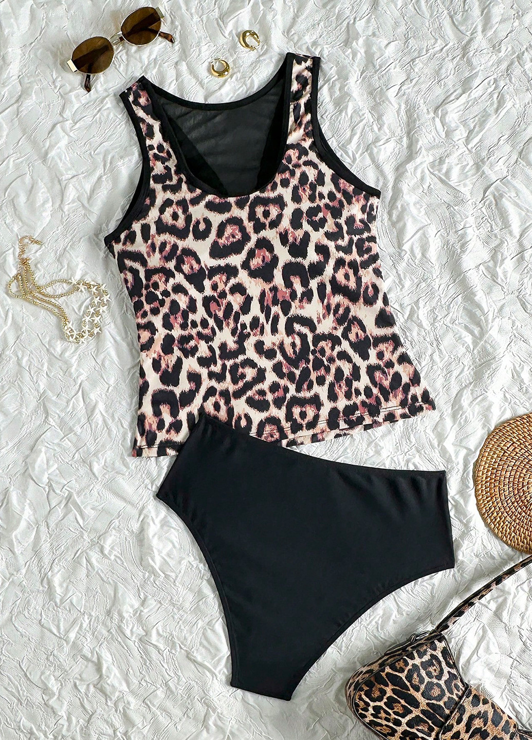 Черный летний купальник (лиф, трусики) танкини, раздельный SHEIN