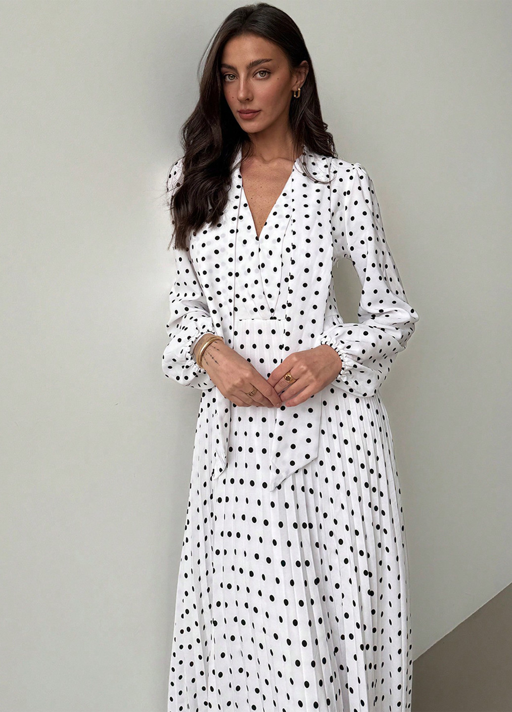 Белое кэжуал платье клеш, плиссированное SHEIN в горошек