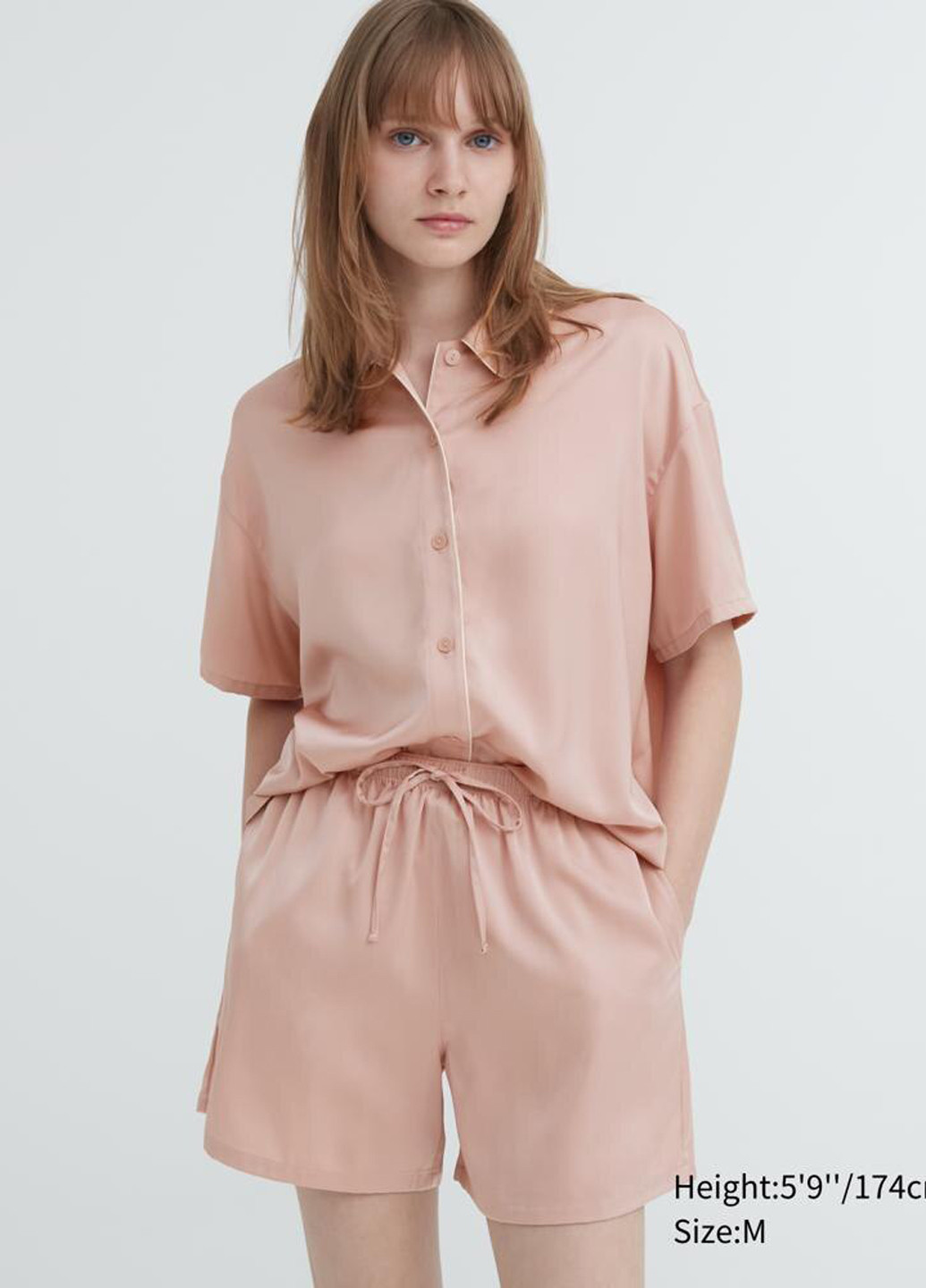 Персиковая всесезон пижама (рубашка, шорты) рубашка + шорты Uniqlo