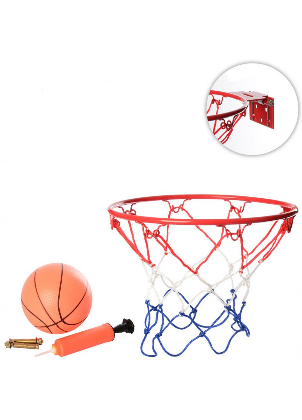 Кільце баскетбольне з кріпленнями і баскетбольним м'ячем 33х25х5 см Prevalent (253662224)