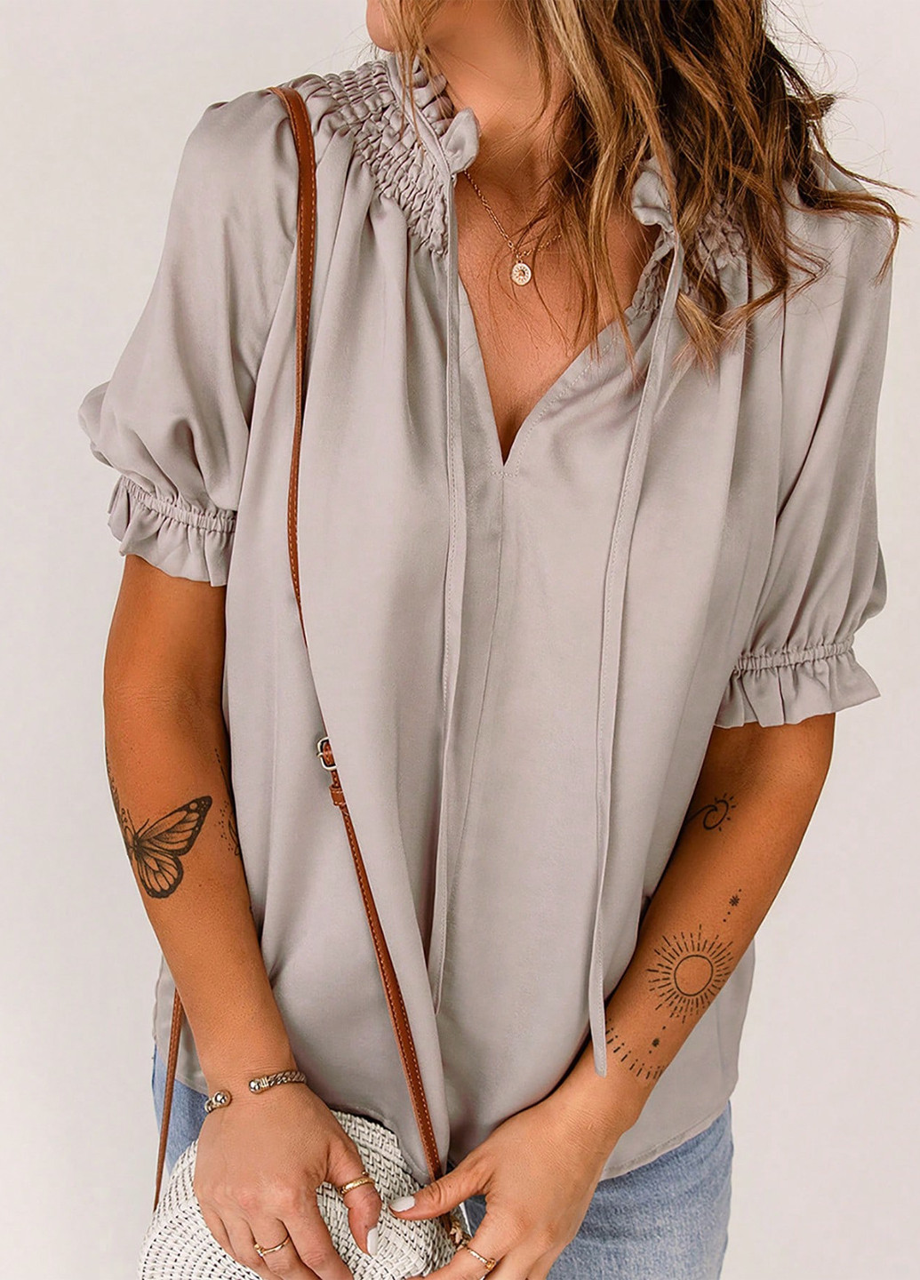 Серо-бежевая блуза SHEIN