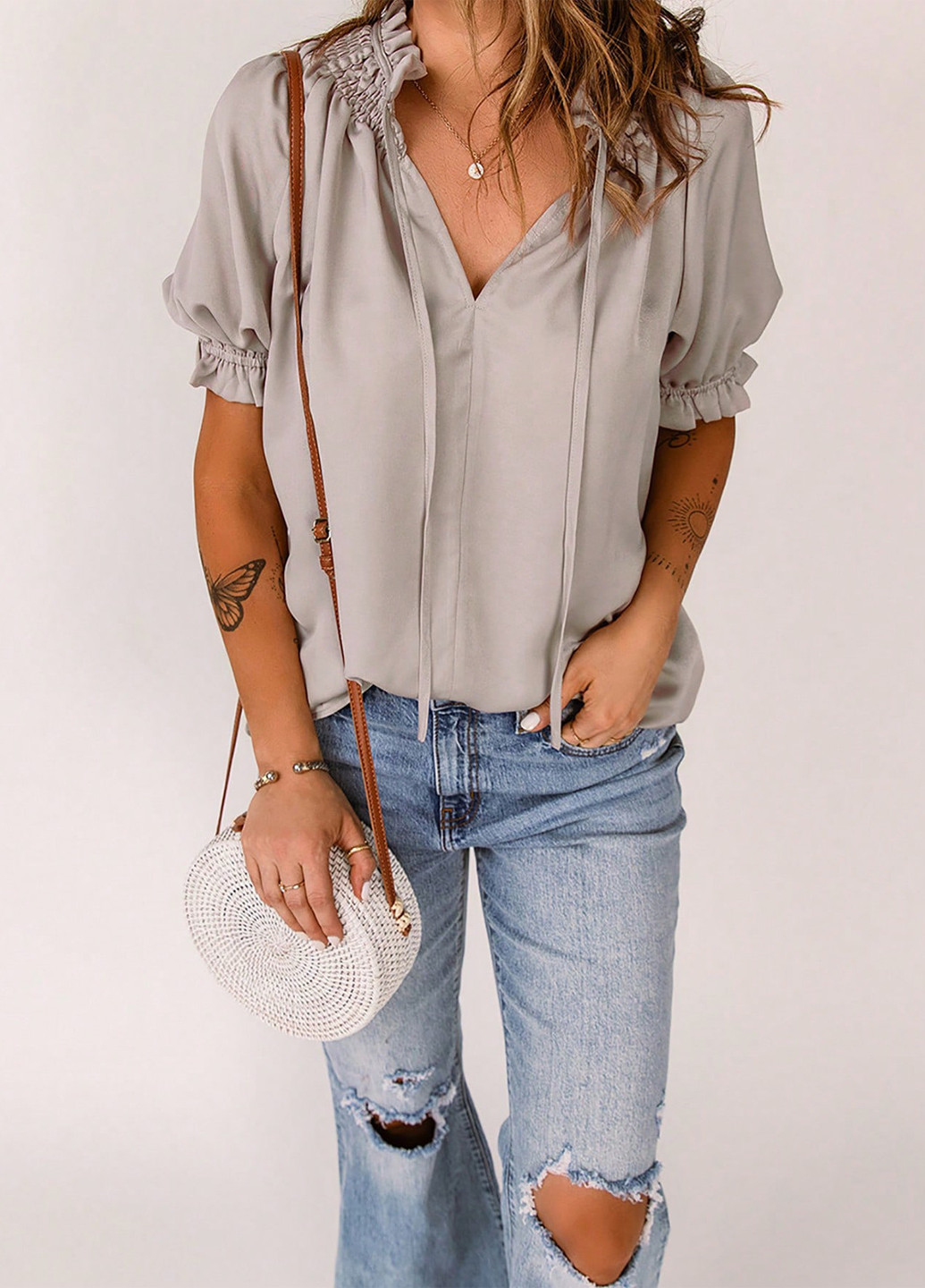 Серо-бежевая блуза SHEIN