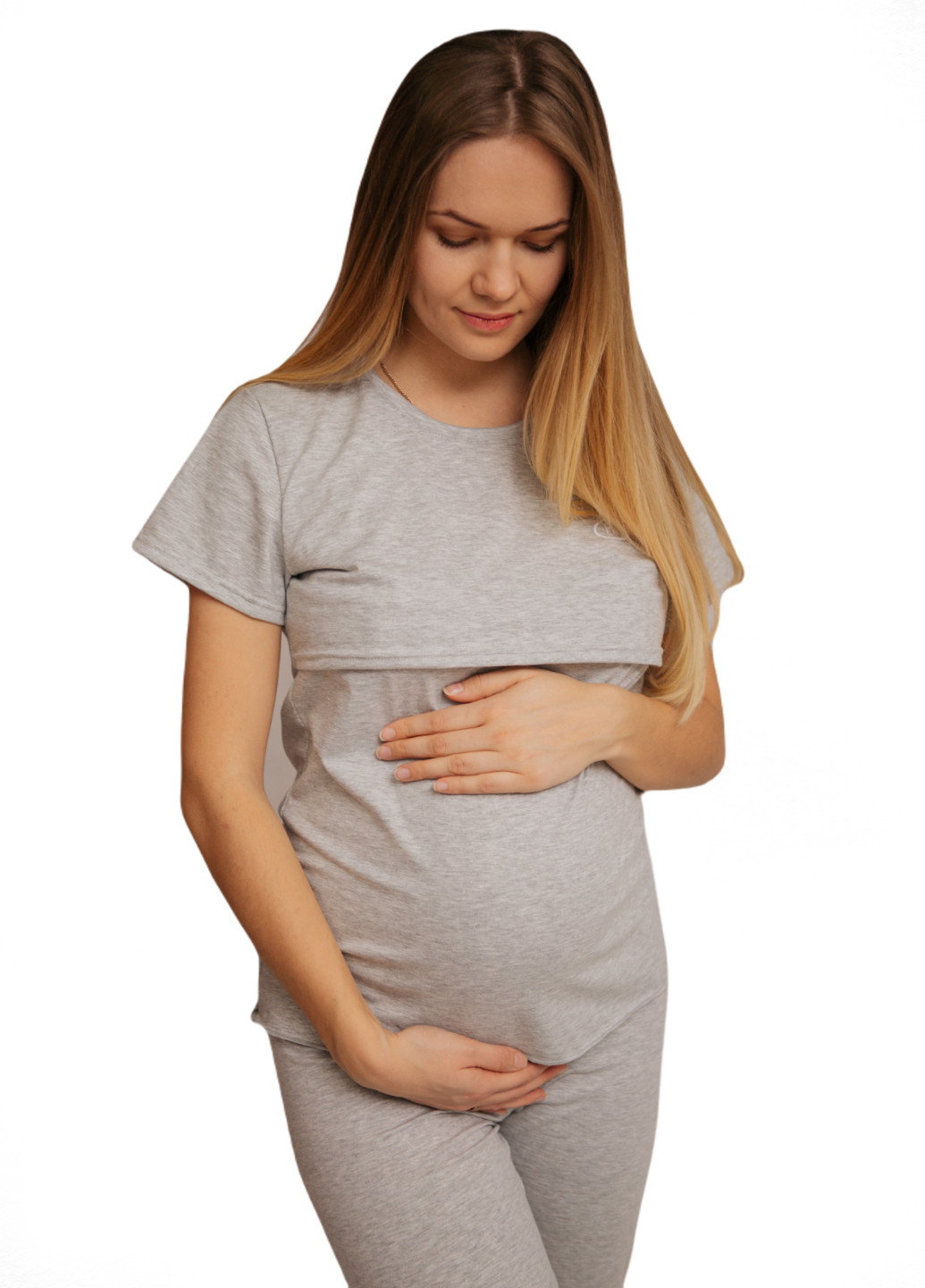 Серая всесезон 88296038829(55)03 пижама для беременных и кормящих с секретом для кормления (футболка + брюки) серая футболка + брюки HN Рита