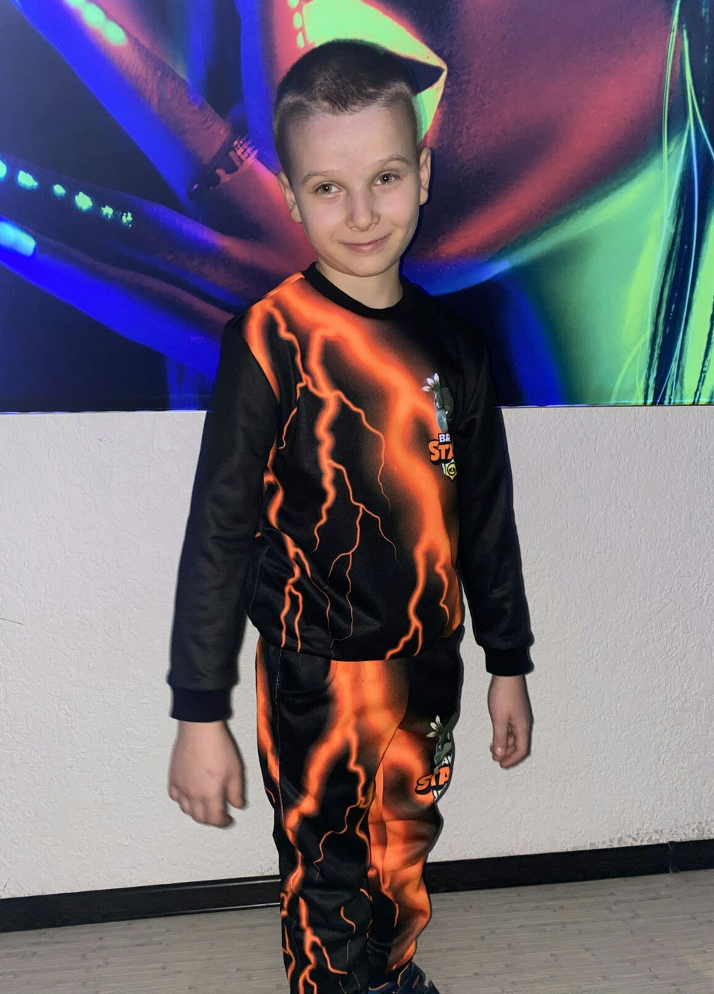 Комбинированный демисезонный костюм для мальчика на флисе светящийся флуоресцентный 3d brawl stars ворон молния брючный Marselin