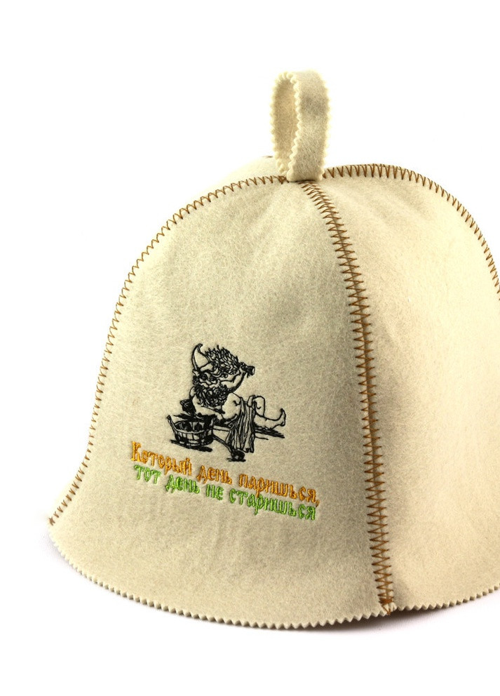 Банная шапка "Который день паришься - тот день не состаришься", искусственный фетр, белый (LA-294) Luxyart (252611439)