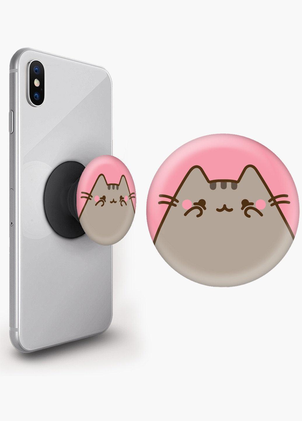 Попсокет (Popsockets) держатель для смартфона Кот Пушин (Pusheen Cat) (8754-2853) Черный MobiPrint (221548585)