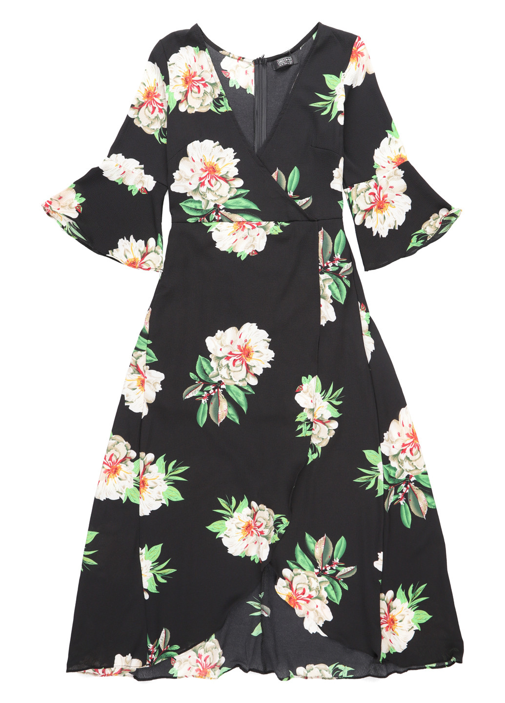 Черное кэжуал платье на запах Girls On Film с цветочным принтом