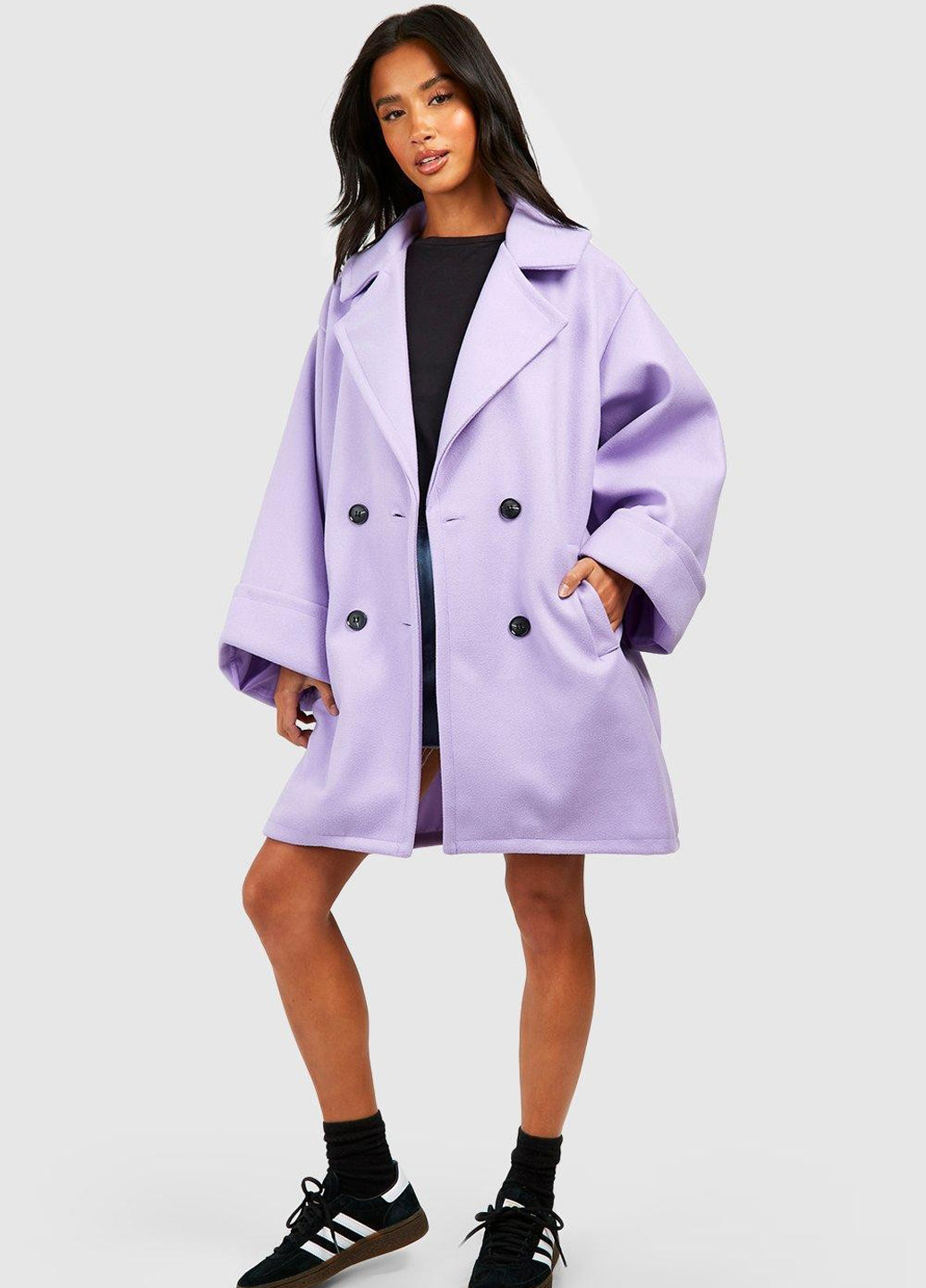 Лиловое демисезонное Пальто двубортное Boohoo