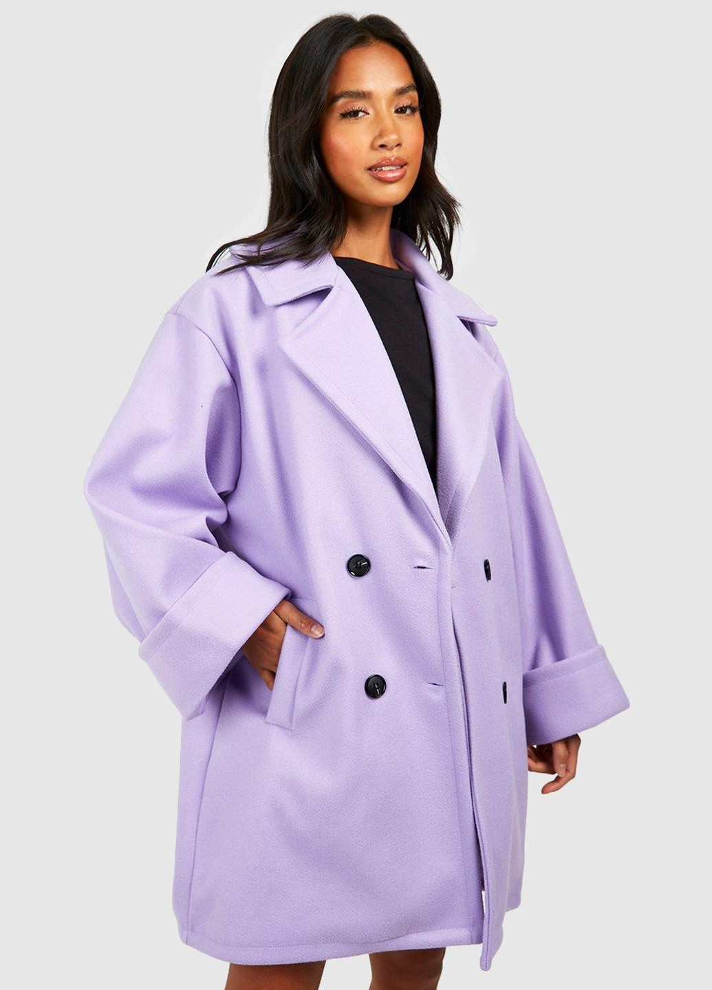 Лиловое демисезонное Пальто двубортное Boohoo