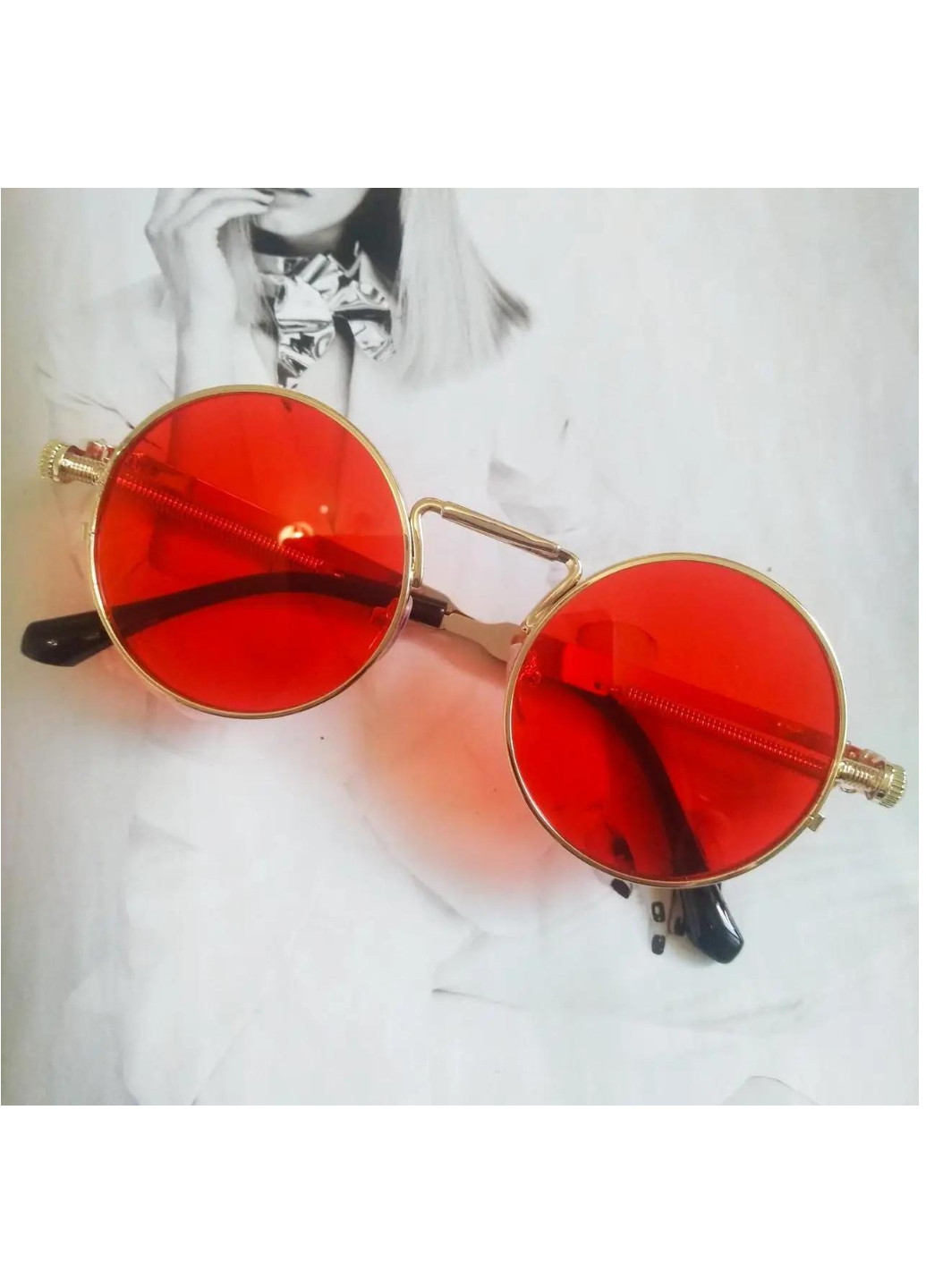 Круглые очки гоглы с пружинами Красный в золоте No Brand (253395868)