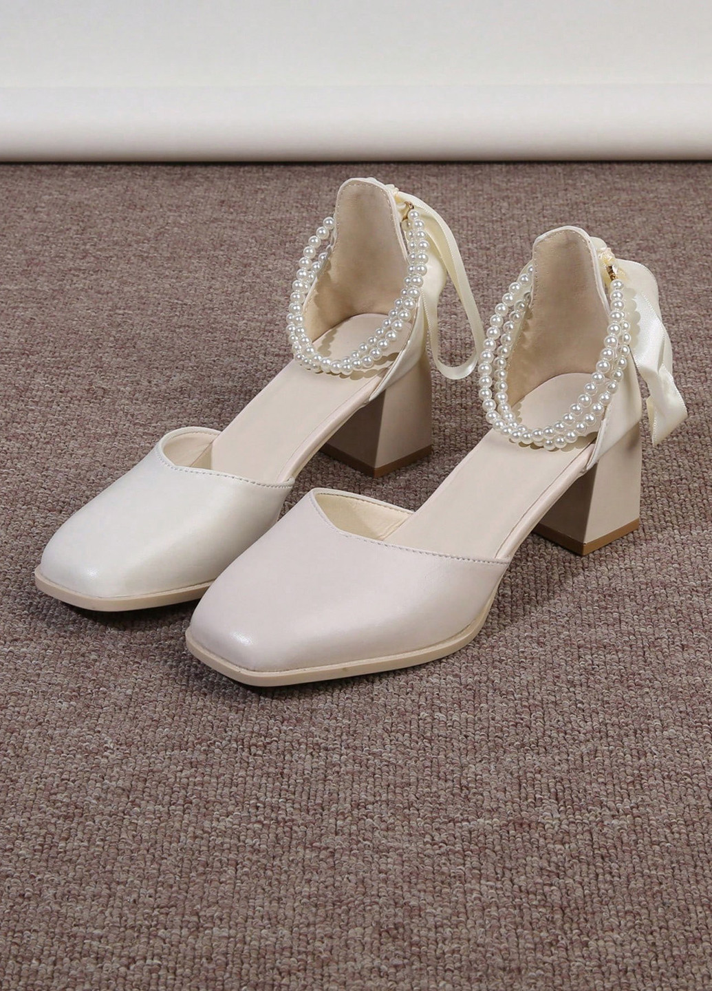 SHEIN Туфлі анкл страп кремовий з штучна шкіра, китай — демісезон (356956836)