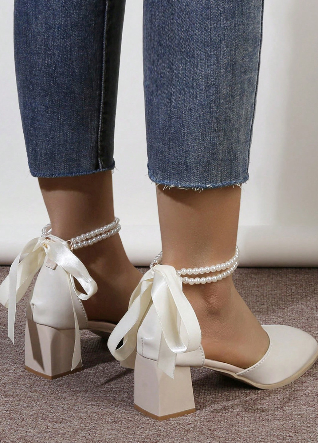 SHEIN Туфлі анкл страп кремовий з штучна шкіра, китай — демісезон (356956836)