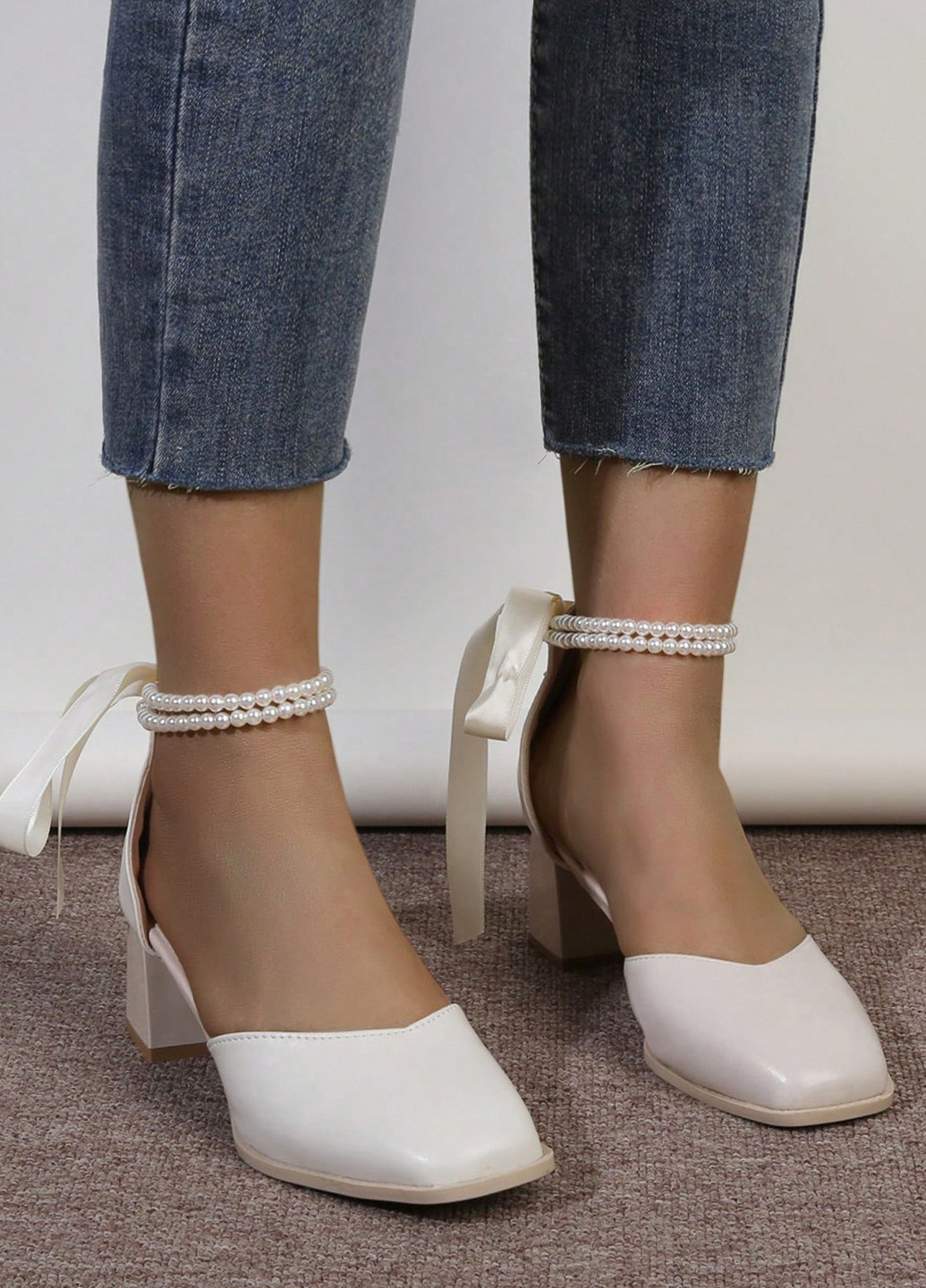 SHEIN Туфлі анкл страп кремовий з штучна шкіра, китай — демісезон (356956836)