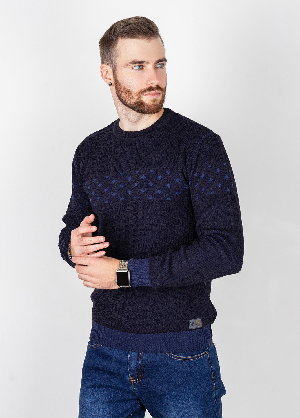 Темно-синий демисезонный свитер мужской джемпер ISSA PLUS GN4-65