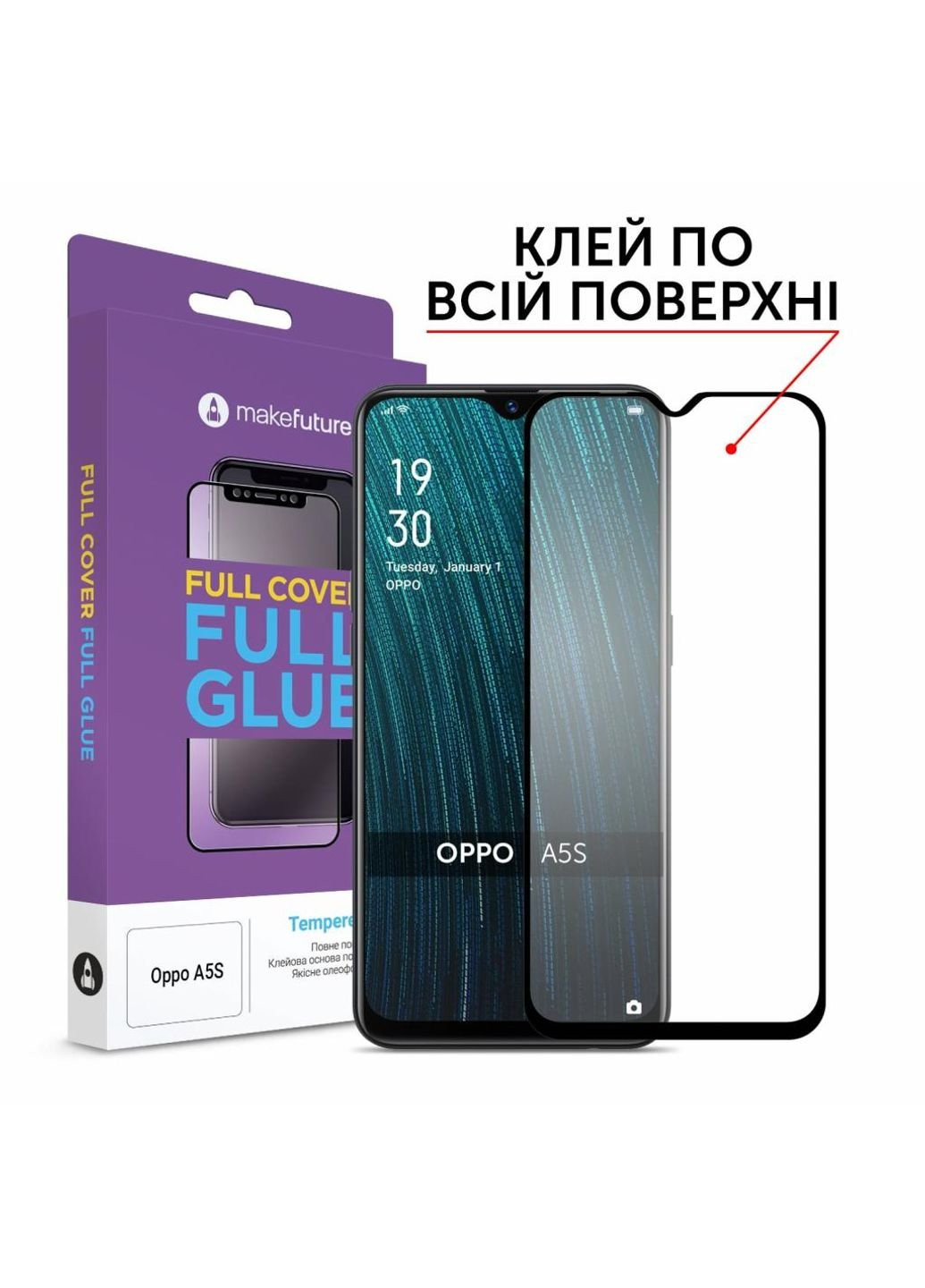 Стекло защитное Full Cover Full Glue Oppo A5s (MGF-OPA5S) MakeFuture (249600259)