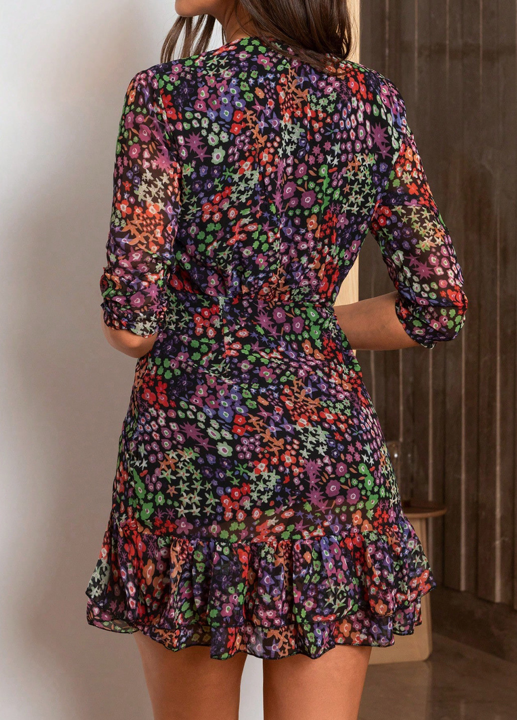 Комбінована кежуал сукня силуетна, кльош SHEIN з квітковим принтом