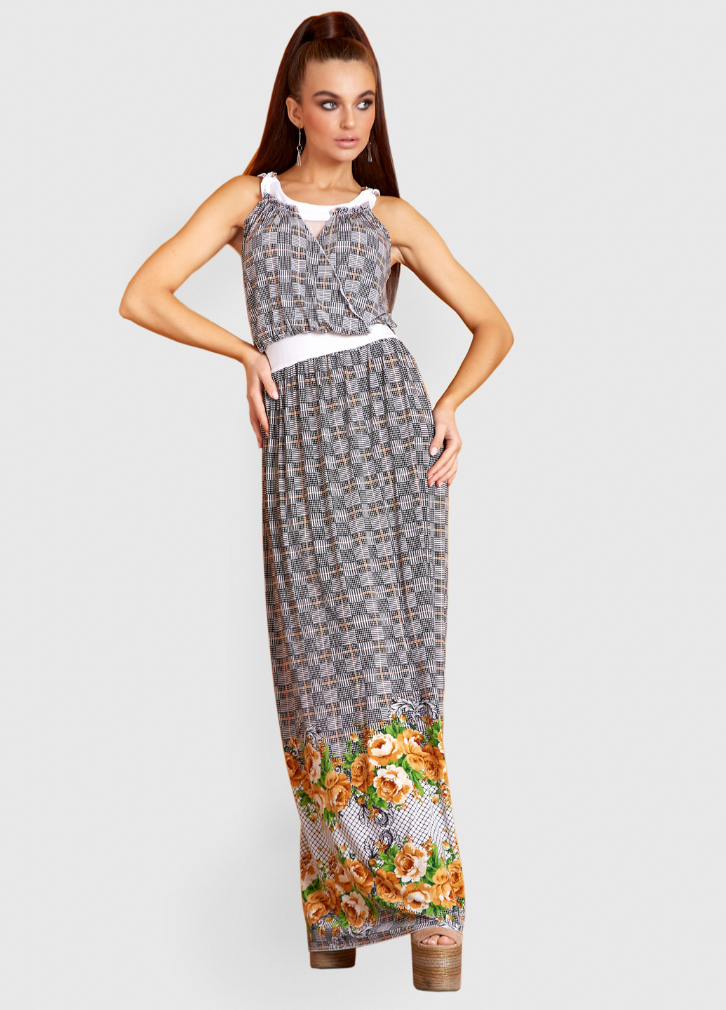 Комбинированное кэжуал платье в стиле ампир ST-Seventeen в клетку