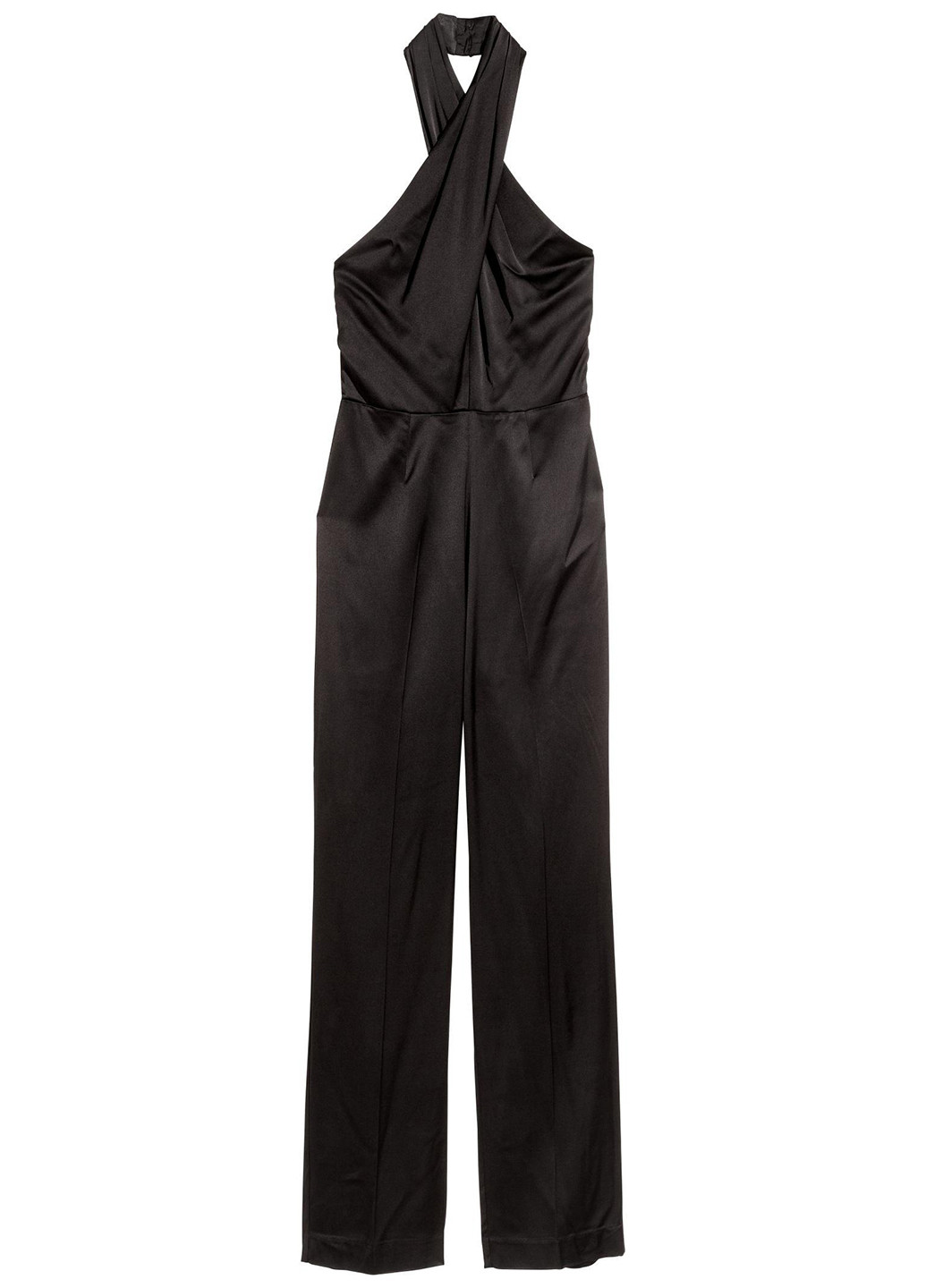 Комбинезон H&M комбинезон-брюки однотонный чёрный кэжуал вискоза, атлас