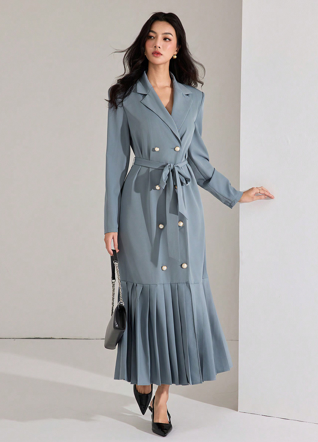 Голубое деловое, кэжуал платье платье-жакет SHEIN однотонное