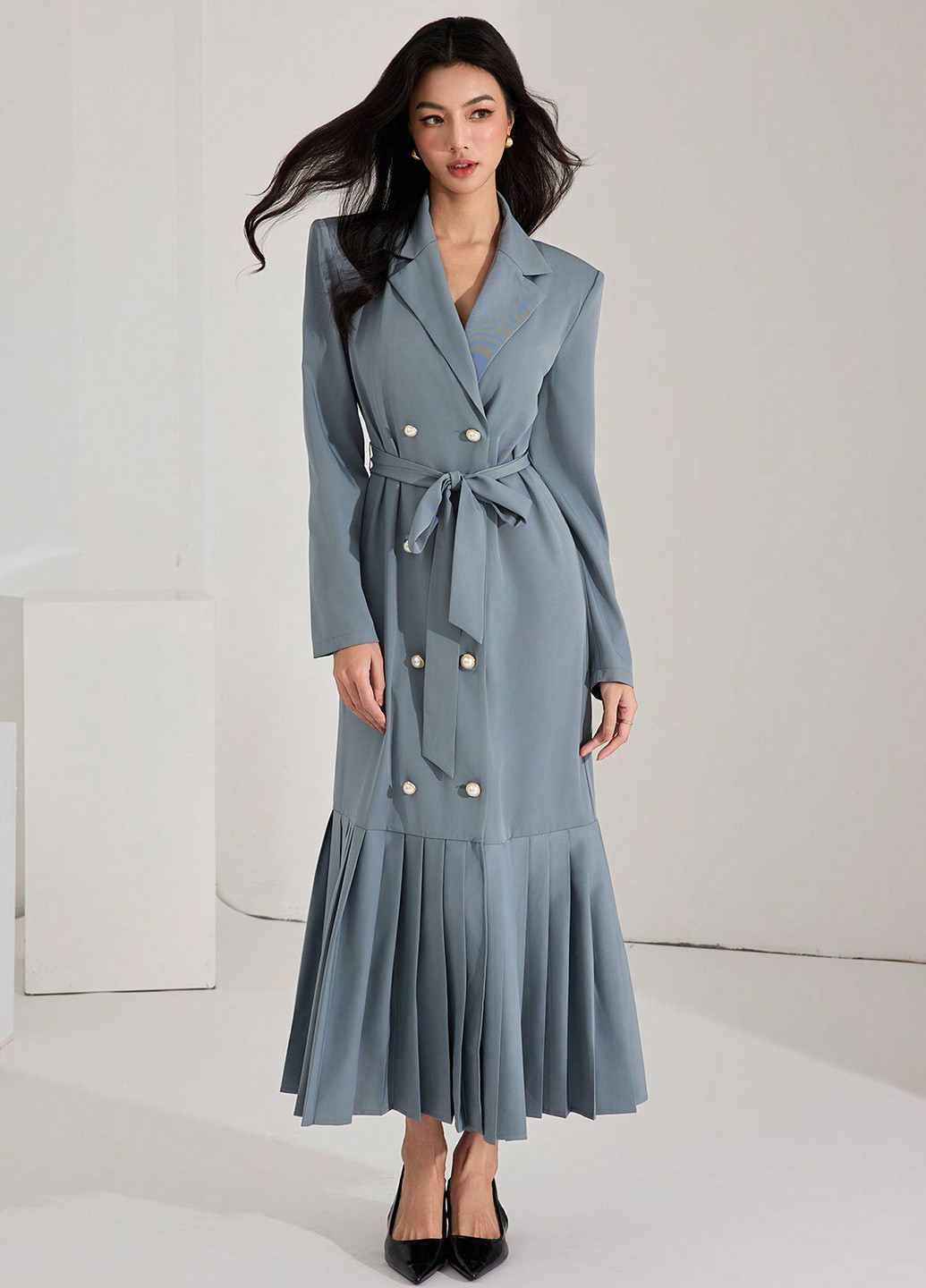 Голубое деловое, кэжуал платье платье-жакет SHEIN однотонное