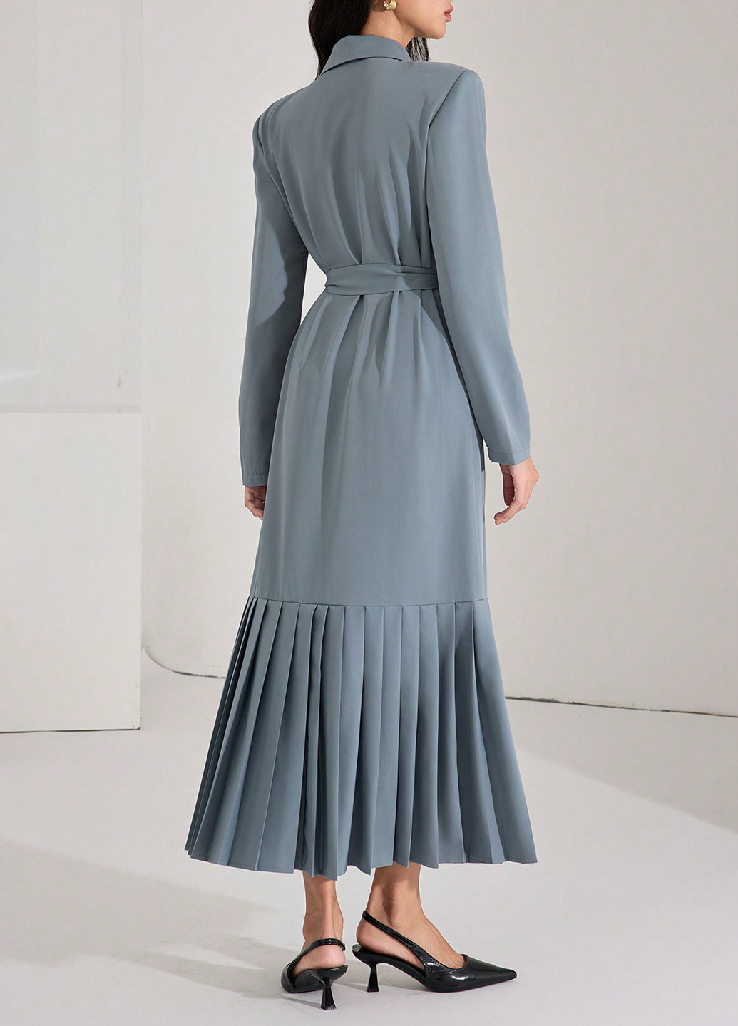 Голубое деловое, кэжуал платье платье-жакет SHEIN однотонное