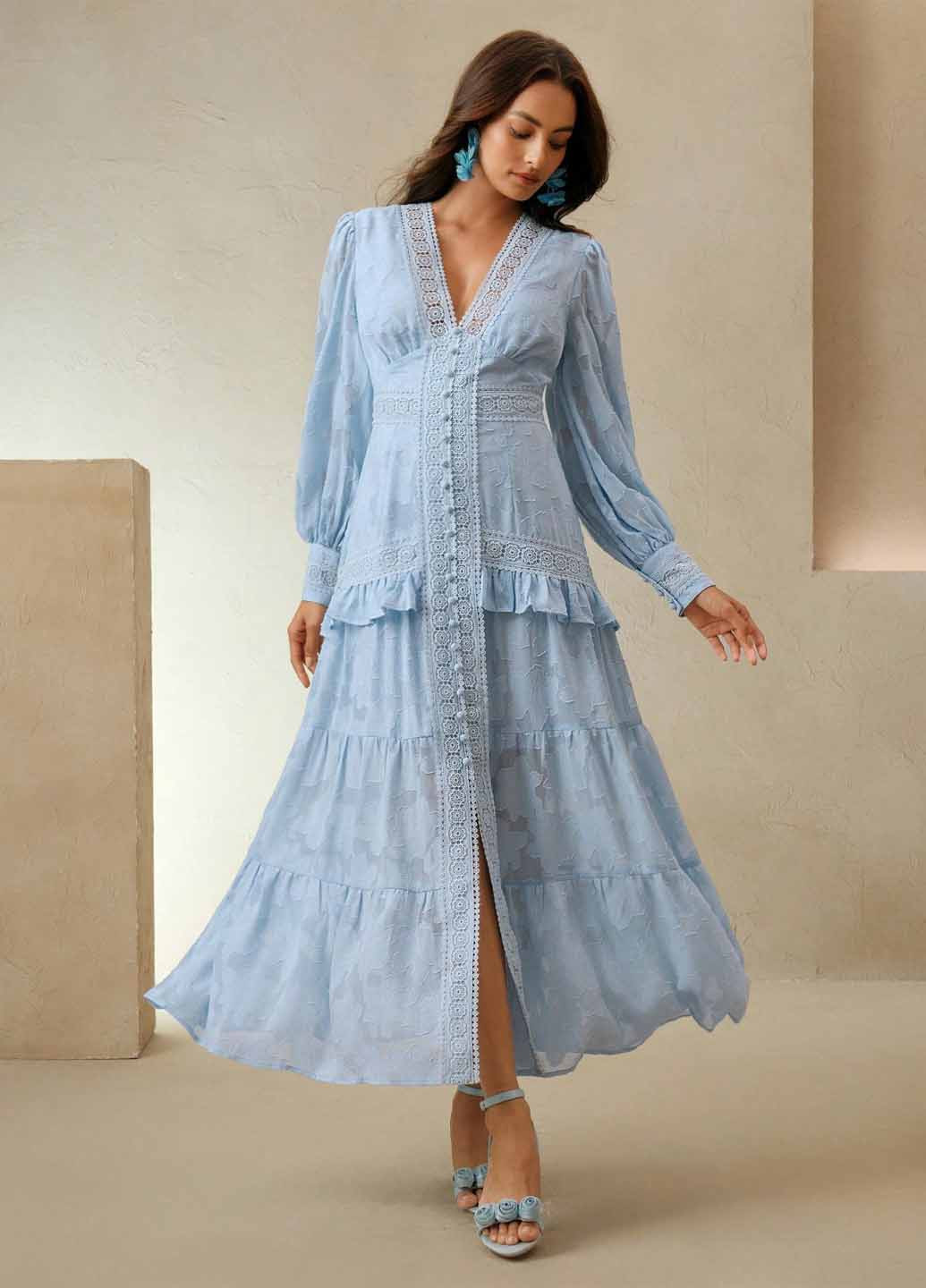 Блакитна вечірня, кежуал сукня в стилі армпір SHEIN однотонна