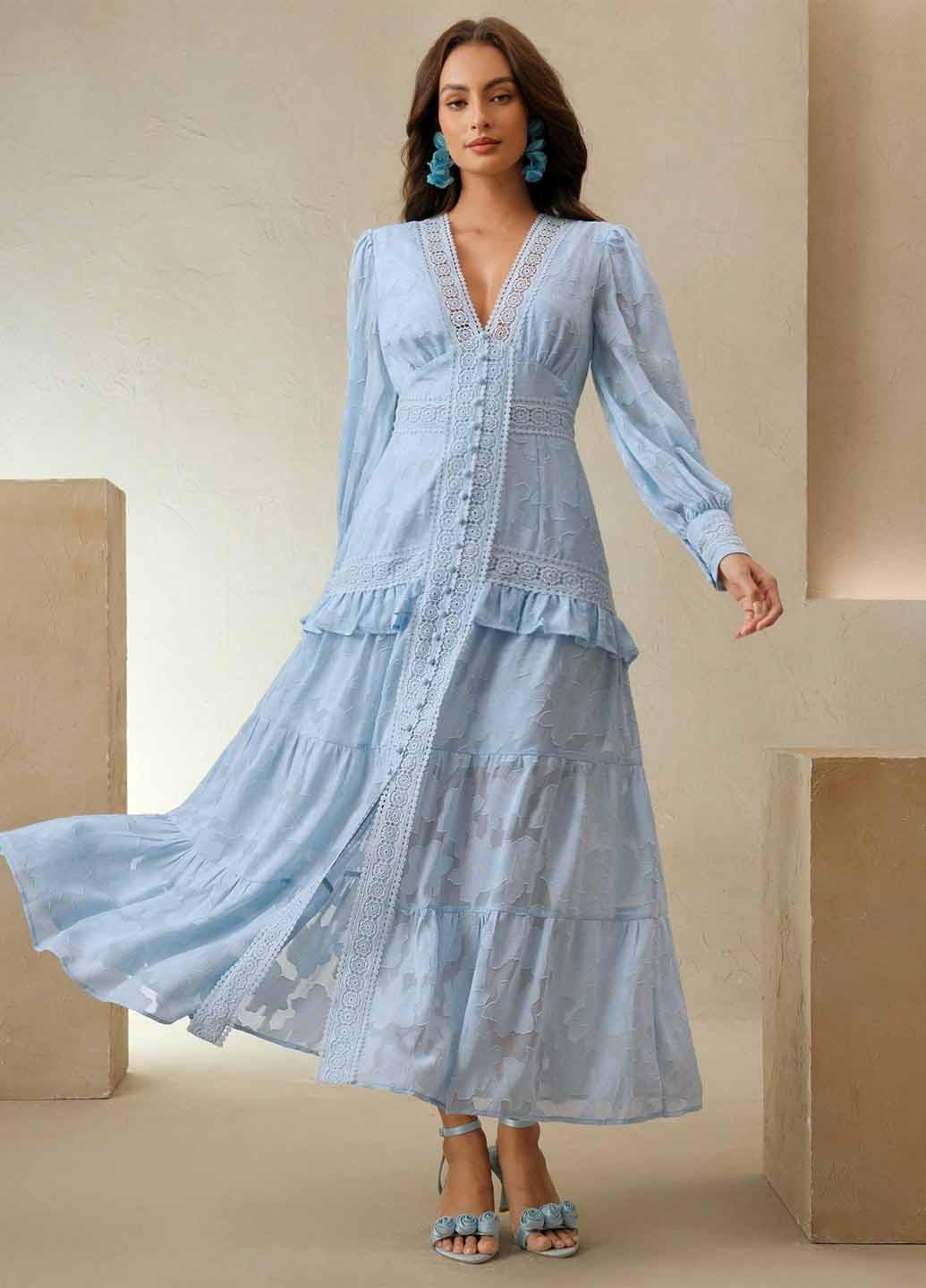 Блакитна вечірня, кежуал сукня в стилі армпір SHEIN однотонна