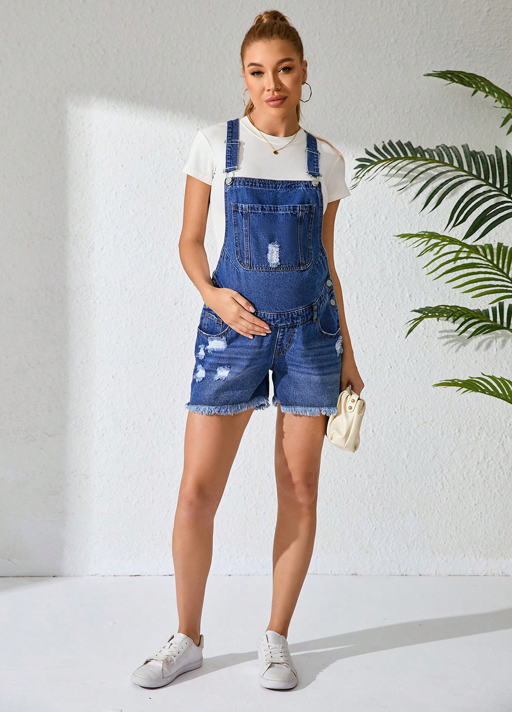 Комбинезон для беременных SHEIN комбинезон-шорты однотонный синий денил джинс, хлопок