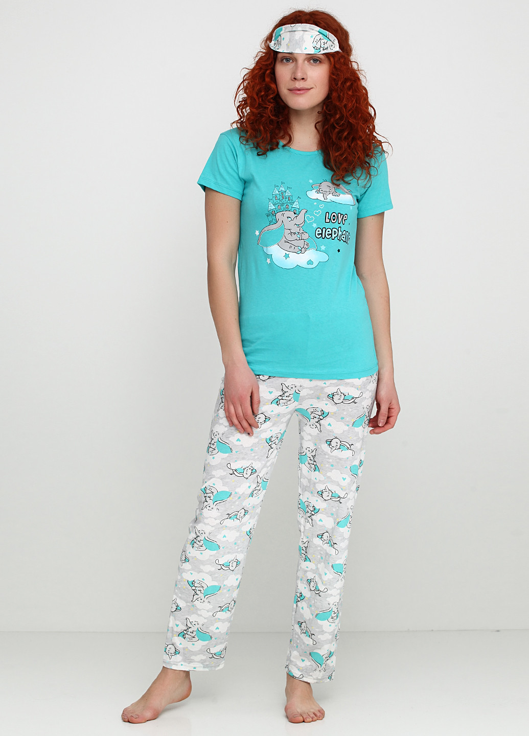 Бирюзовая всесезон пижама (футболка, брюки, маска для сна) Rinda Pijama