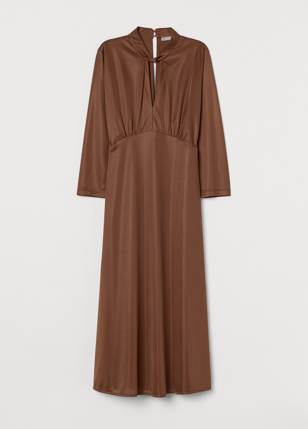 Коричневое коктейльное платье с перекрученным воротом H&M однотонное