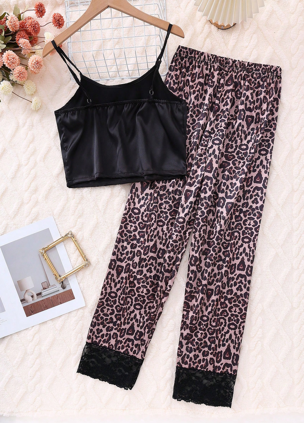 Черная всесезон пижама (топ, брюки) топ + брюки SHEIN