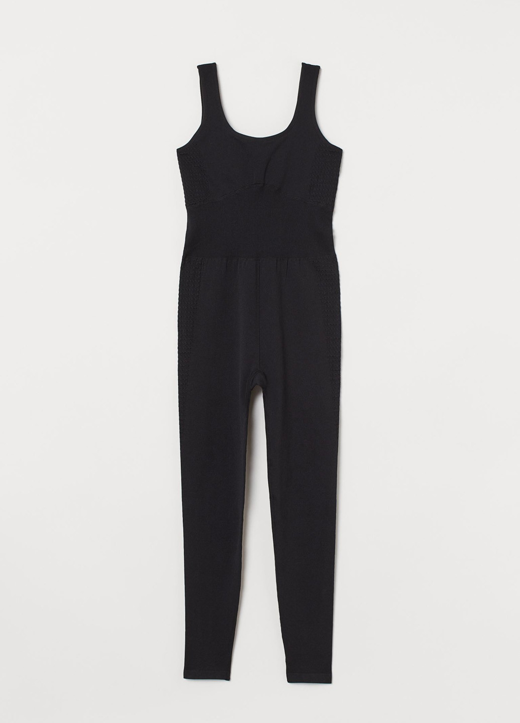 Комбинезон H&M комбинезон-брюки однотонный чёрный спортивный полиамид, трикотаж